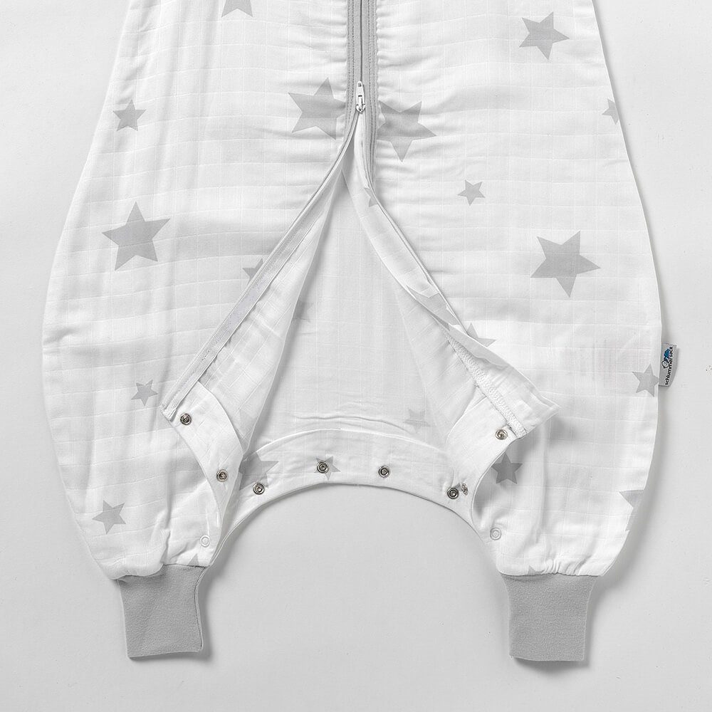 Schlummersack Kinderschlafsack, Musselin Schlafsack zertifiziert Füßen, mit OEKO-TEX 0.5 Tog Sterne grau