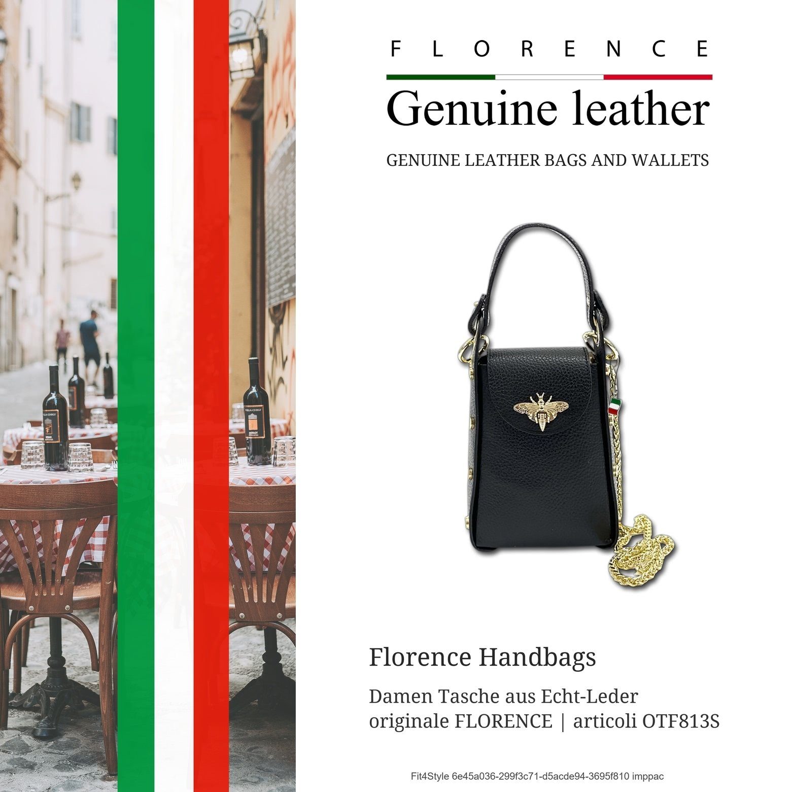 FLORENCE Umhängetasche Florence Umhängetasche Biene Echtleder (Umhängetasche), Damen Umhängetasche Leder, schwarz ca. 13cm x ca. 18cm