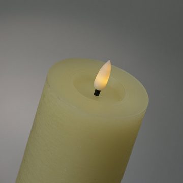 MARELIDA LED-Kerze LED Kerze LINA Rustik Optik Echtwachs flackernd Timer H: 19cm creme (1-tlg)