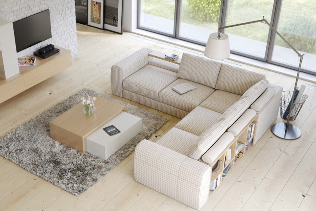 JVmoebel Ecksofa, Freistehende Couch Regal Ecksofa Wohnlandschaft Sofa Polster Sitz Beige | Ecksofas