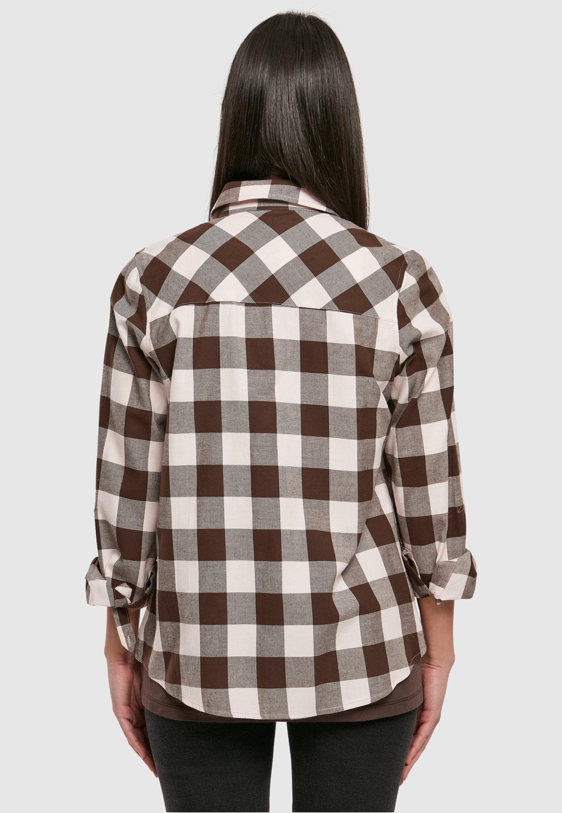 Damen Ladies CLASSICS Flanell pink-brown Shirt URBAN Checked (1-tlg) Langarmhemd Turnup