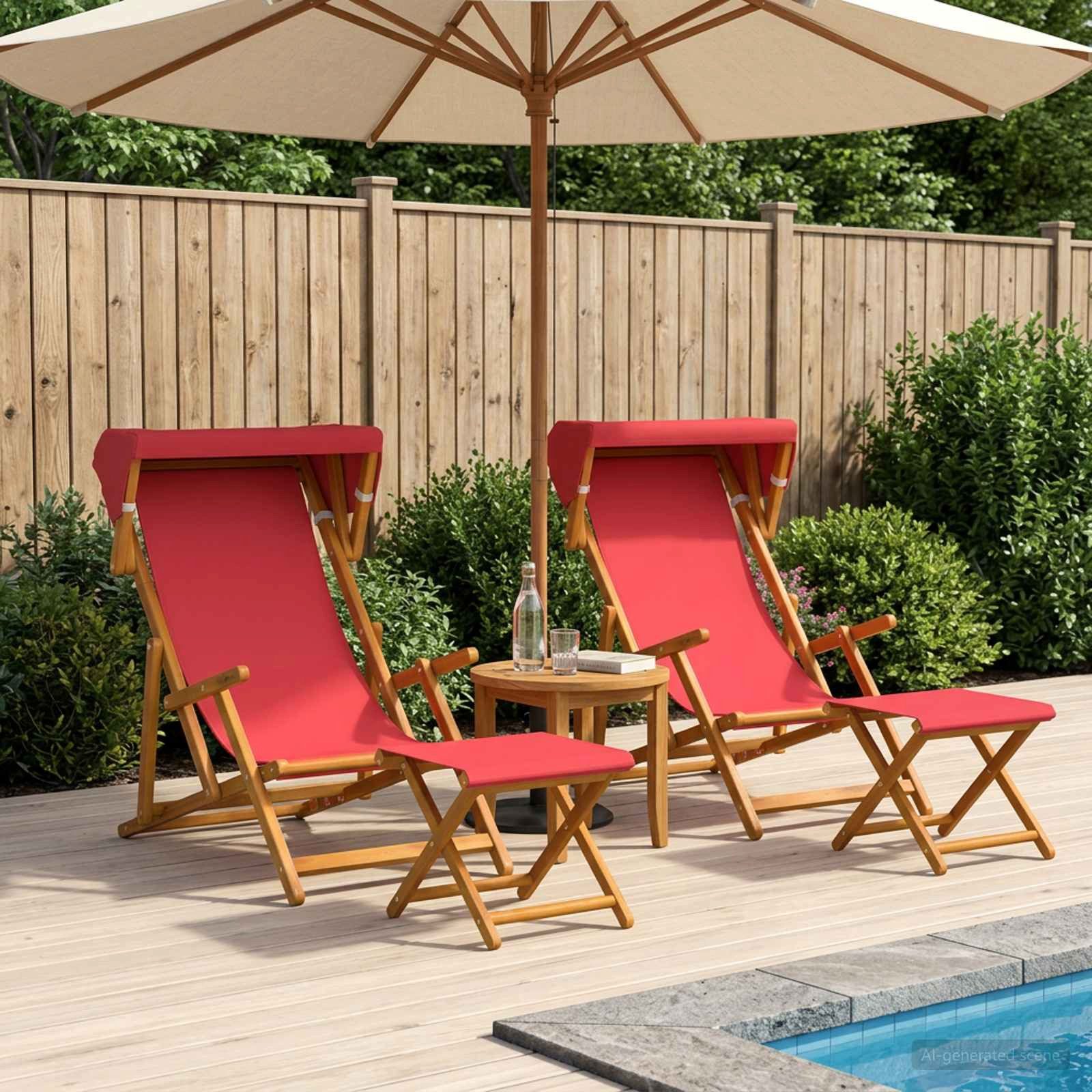 vidaXL Gartenliege Liegestuhl 4 pcs 3 Position Massives Eukalyptus Holz Rot, 4 St.