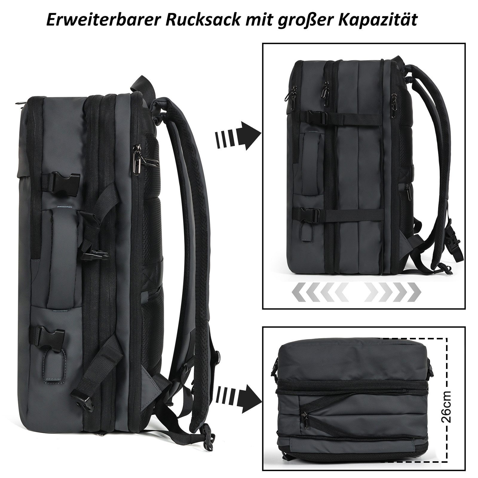 TAN.TOMI Reiserucksack 50L Handgepäck Reiserucksack Flugzeug, Groß 17 Zoll Laptoprucksack (Erweiterbar Diebstahlsicher Wasserabweisend Daypack), Business Reiser – Bild 4 von 5
