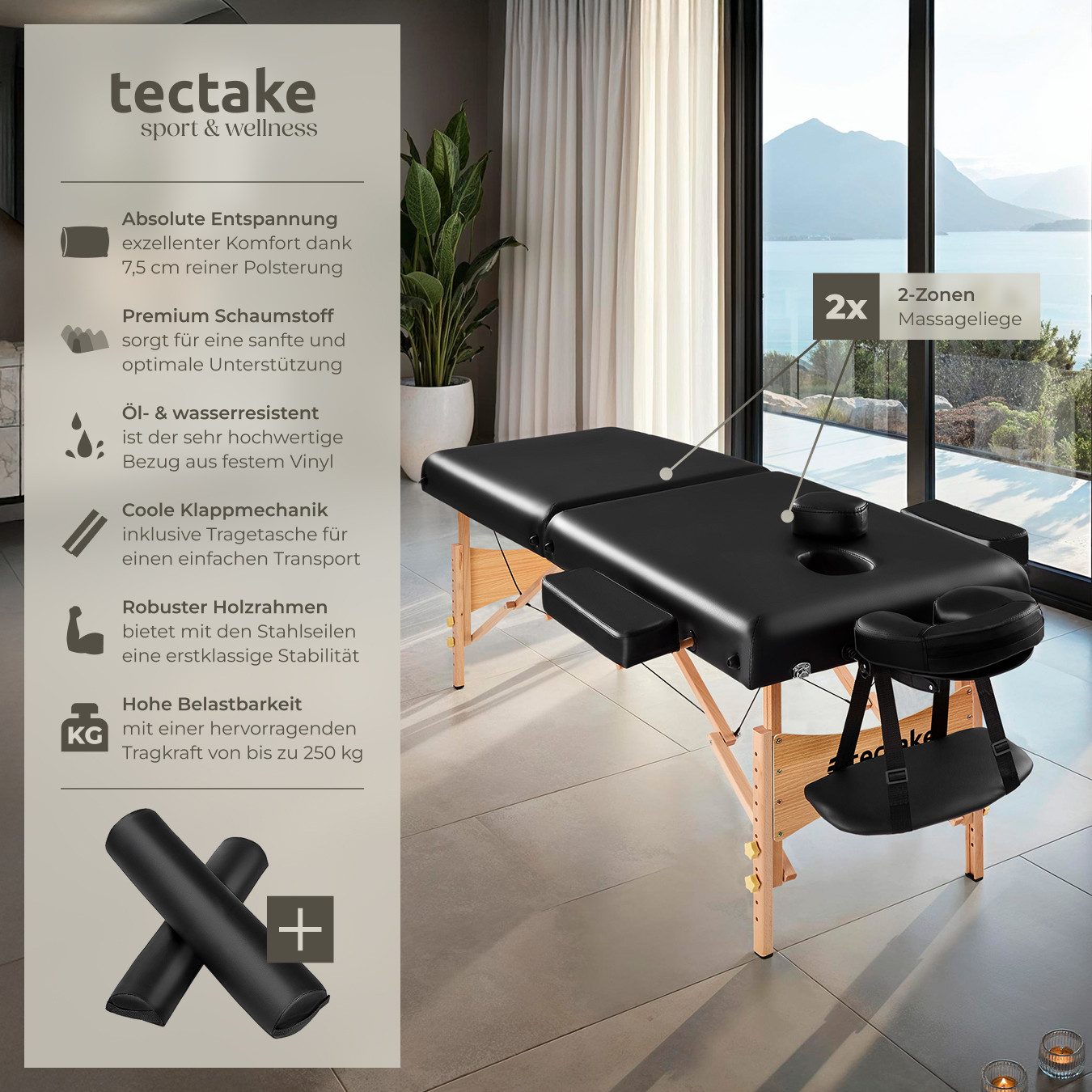 tectake Massageliege 2 Zonen Massageliege-Set (Set, 1-St., mit Tragetasche), Breite 59 cm, Polsterung 7,5 cm