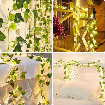 Jioson LED-Lichterkette 2m künstlicher Efeu Blätter Girlande Gefälschte Pflanzen mit 20 LEDs, 20-flammig, Hängend Pflanzen für Innenberei,Hochzeit, Party Deko