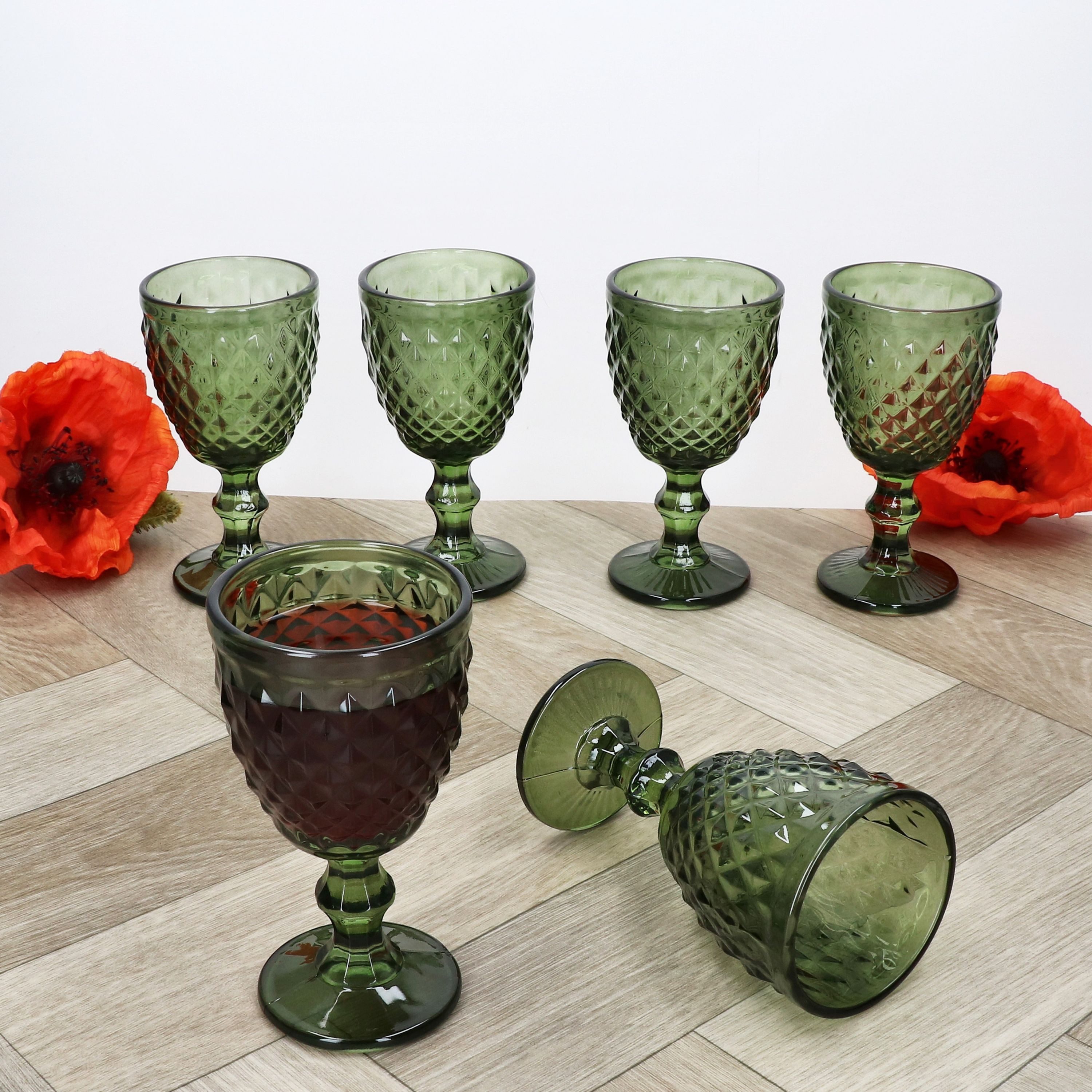 MamboCat Weinglas 6x Diamond Weingläser grün 0,2L Glas Relief Weißwein Rotwein Wasser, Glas – Bild 5 von 5