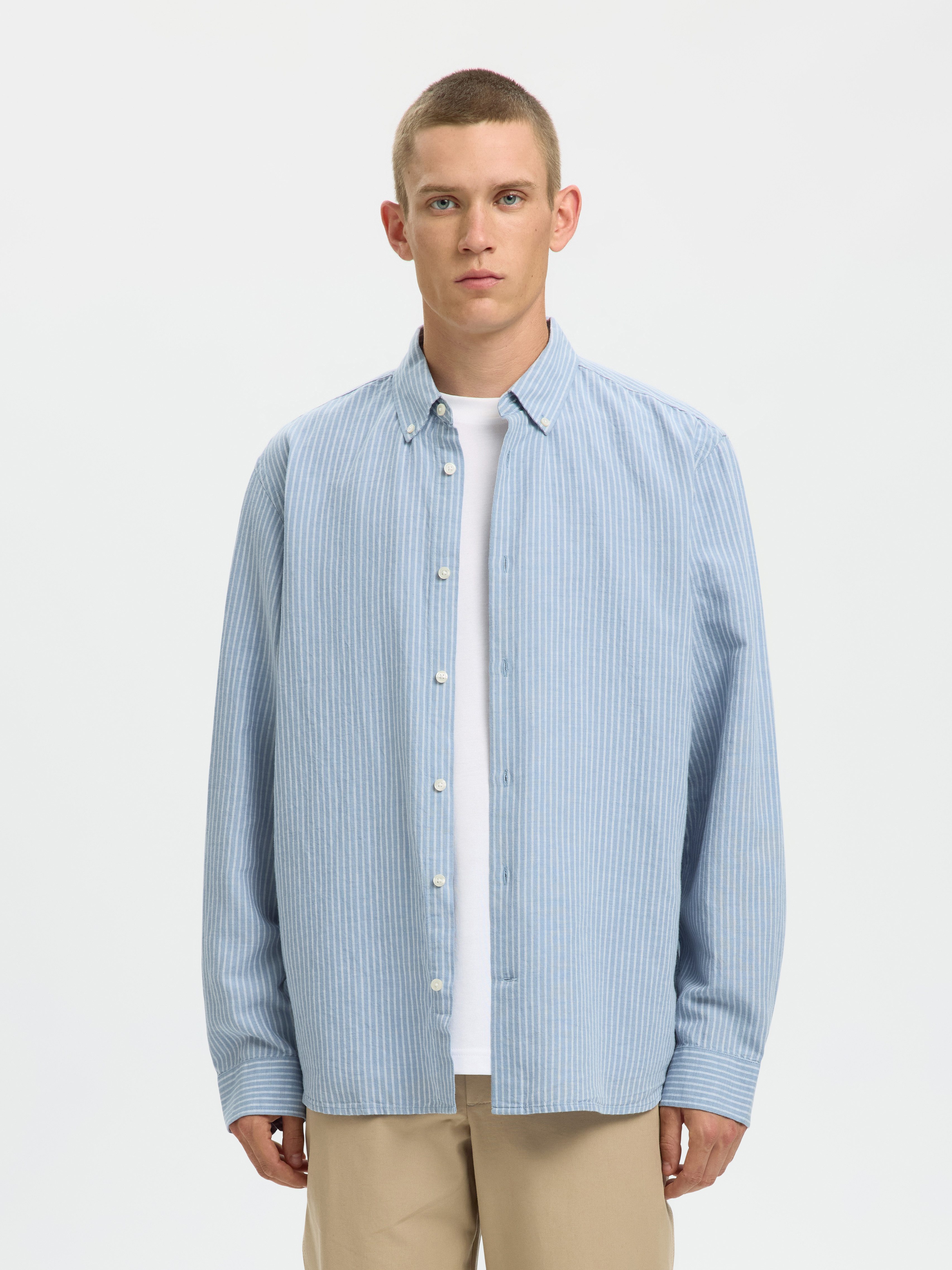Selected Langarmhemd SLHREGCLAY LINENBLEND LS SHIRT CLA NOOS