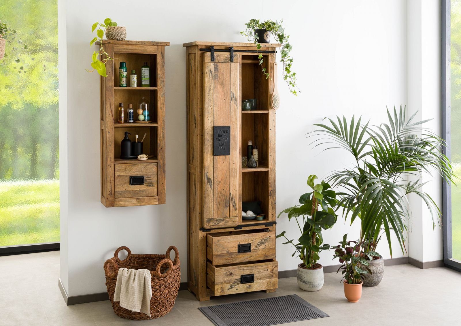Massivmoebel24 Dreh-/Schwebetürenschrank RAILWAY (Schrank Mango 70x35x195 natur lackiert RAILWAY #184) Schrank Mango 70x35x195 natur lackiert RAILWAY #184