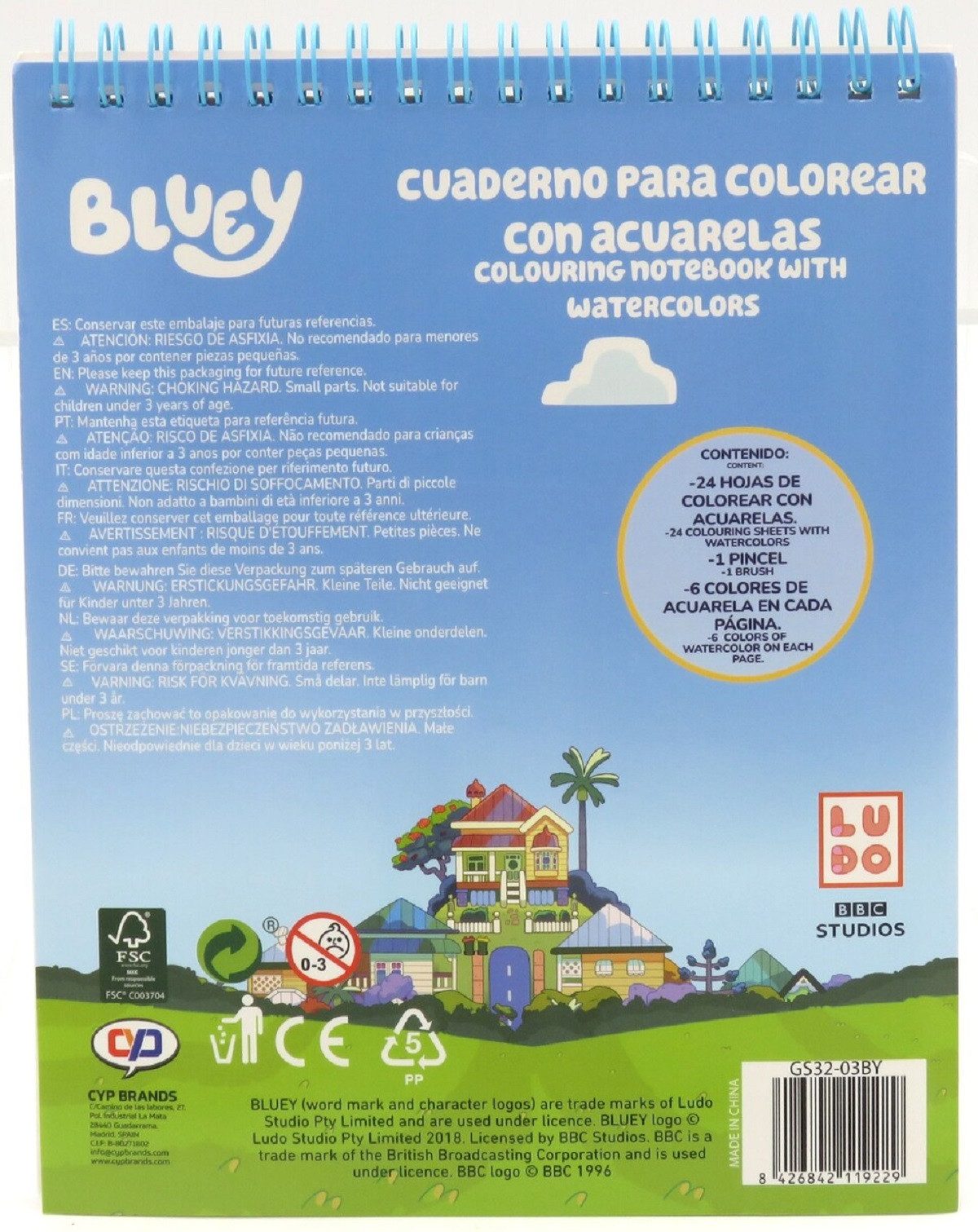 Bluey Malbuch Set Aquarell 24 Vorlagen 6 Wasserfarben und Pinsel Ausmalbuch Kinder – Bild 4 von 4