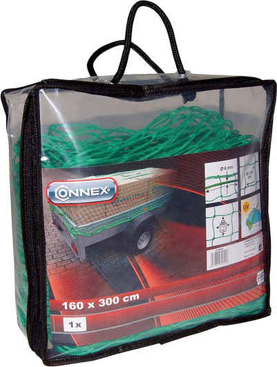 Connex Anhängernetz grün - 45 x 45 mm Maschenweite - 3 mm Stärke - Inklusive Elastikseil, BxL: 37x27,5 m, Robustes Gewebe - Witterungs- & UV-Beständig