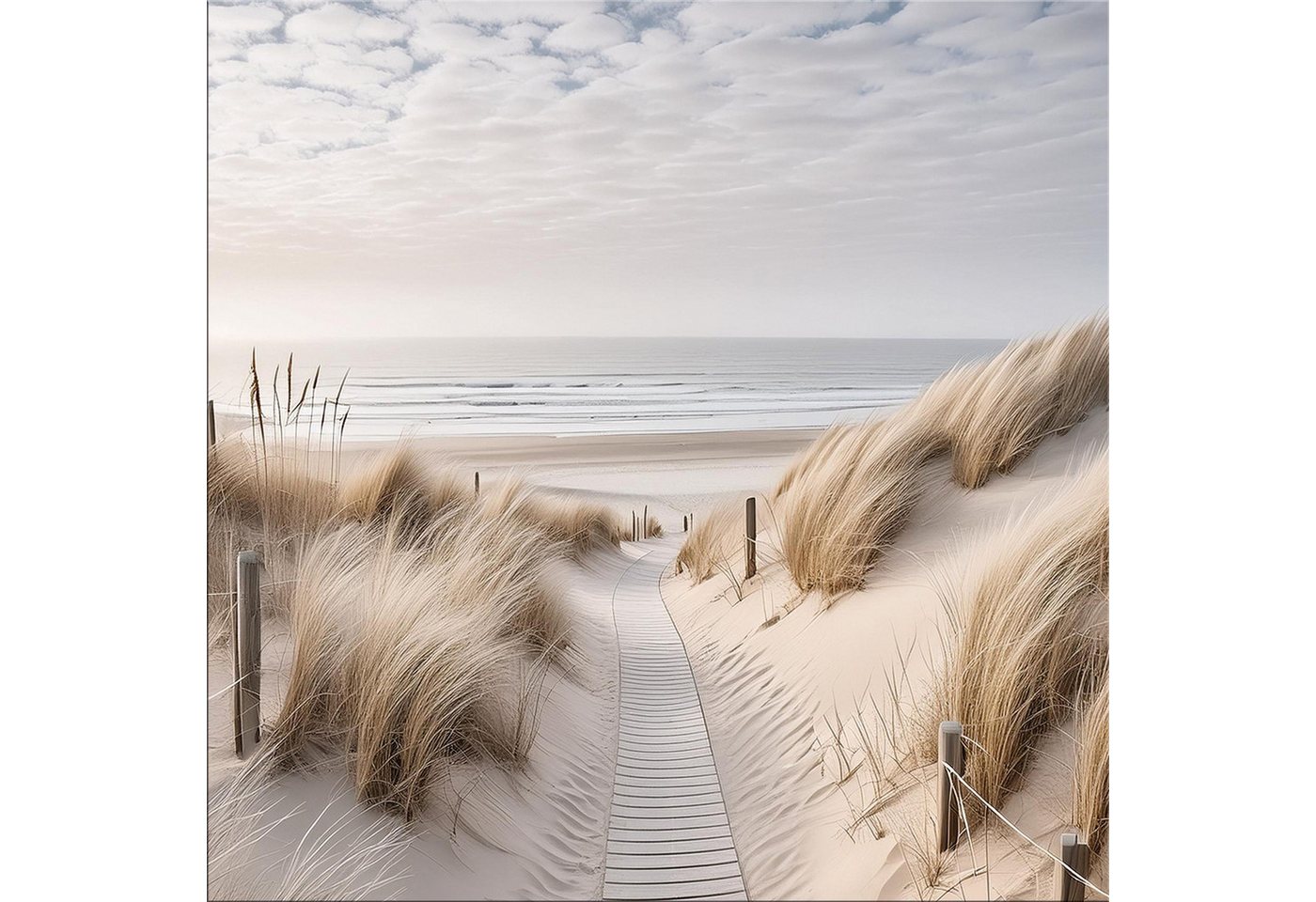 artissimo Glasbild Bild aus Glas 50x50 cm / Wandbild Quadratisch / Wanddeko modern, Strand und Meer: Weg durch die Dünen in beige