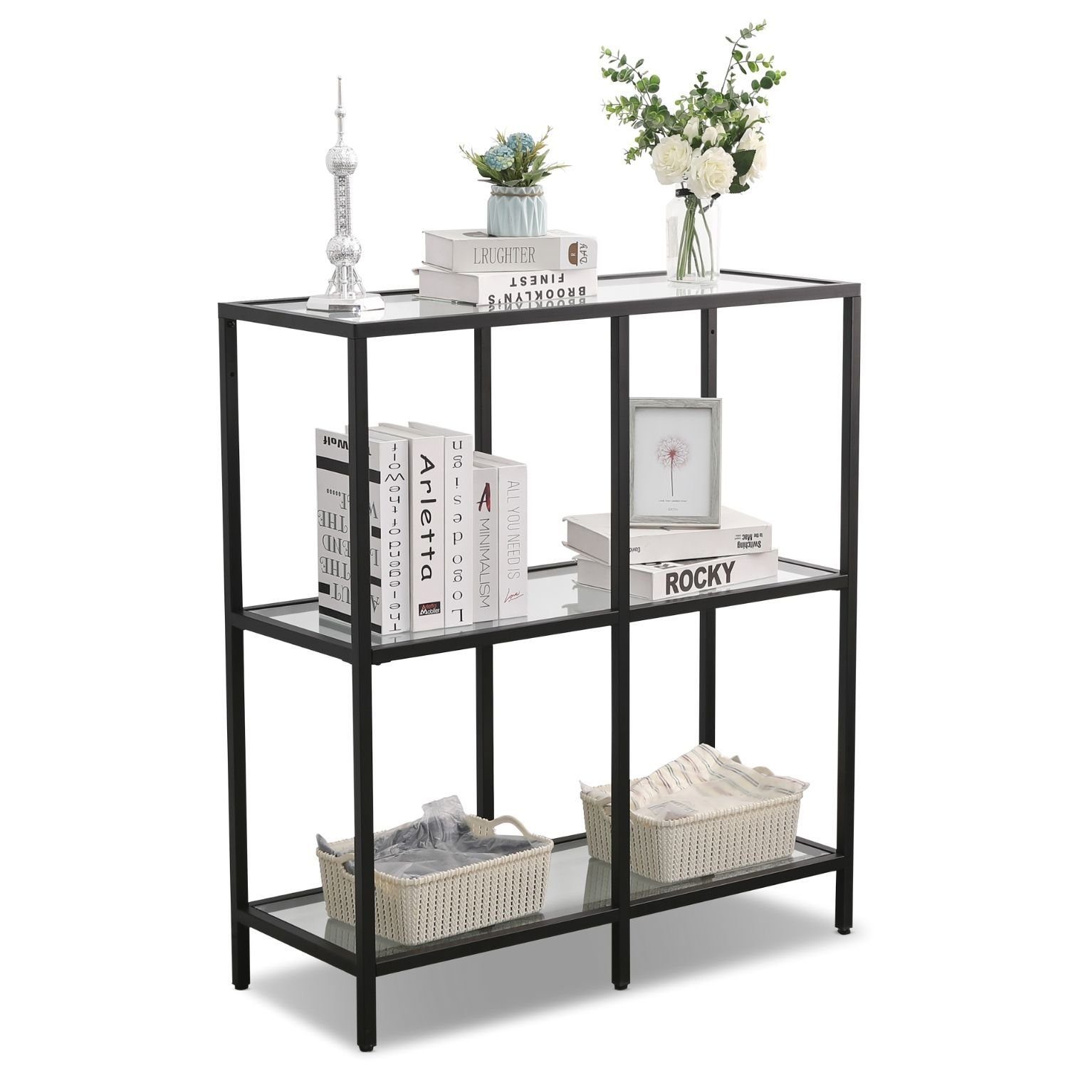 Mein-Regal Standregal GLASGOW, Schwarz, stabiles Dekoregal Metall Bücherreg günstig online kaufen