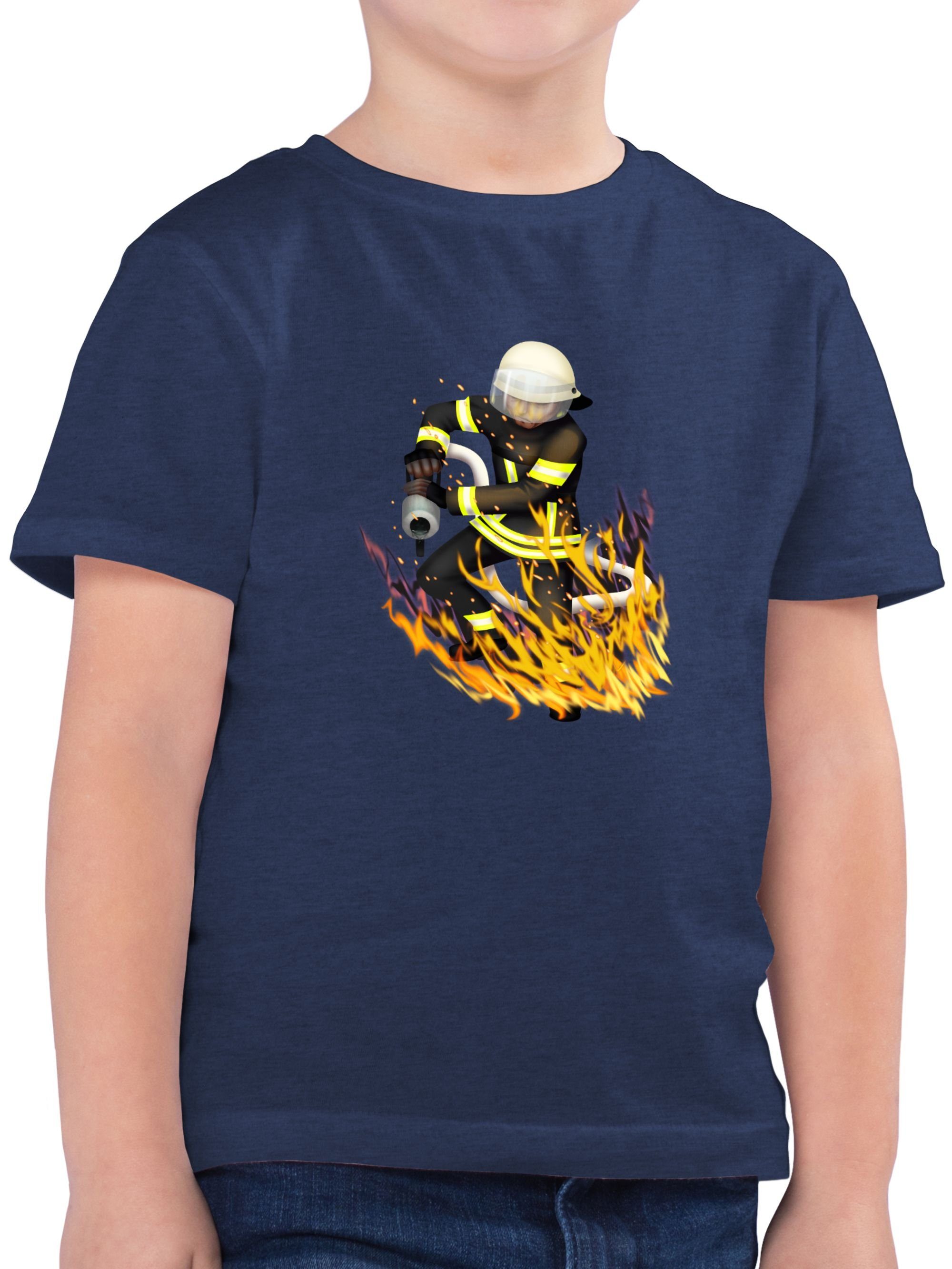 Shirtracer T-Shirt Cooler Feuerwehrmann Feuerwehr 02 Dunkelblau Meliert