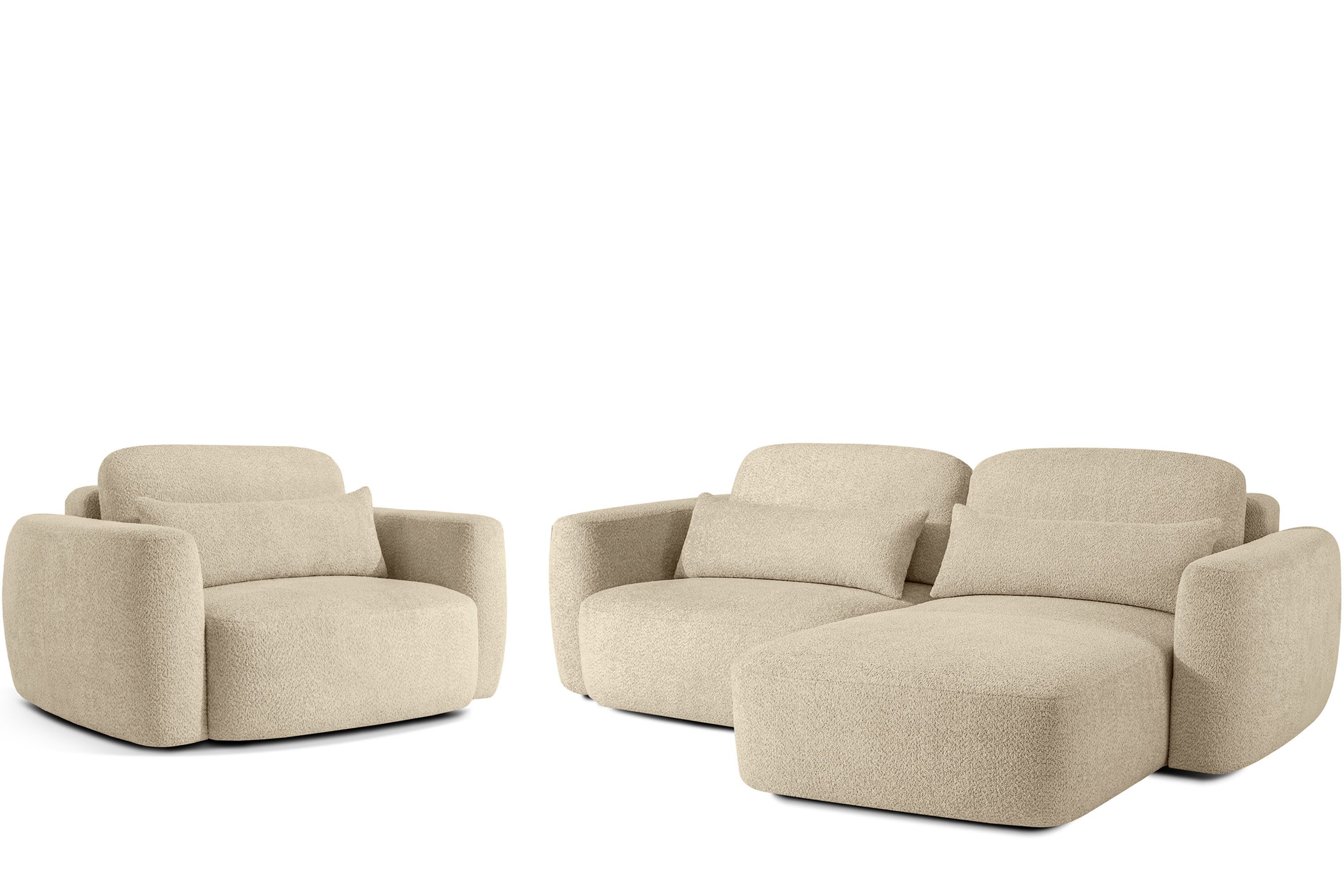 KONSIMO® Polstergarnitur ELOSA Couchgarnitur, Ecksofa mit Кресла, Premiumqualität aus EU, (2-tlg., 1x Кресла (1,5 Sitzer), 1x Ecksofa mit Schlaffunktion), mit Lendenkissen, extrem bequemer Sitz, Japandi-Stil