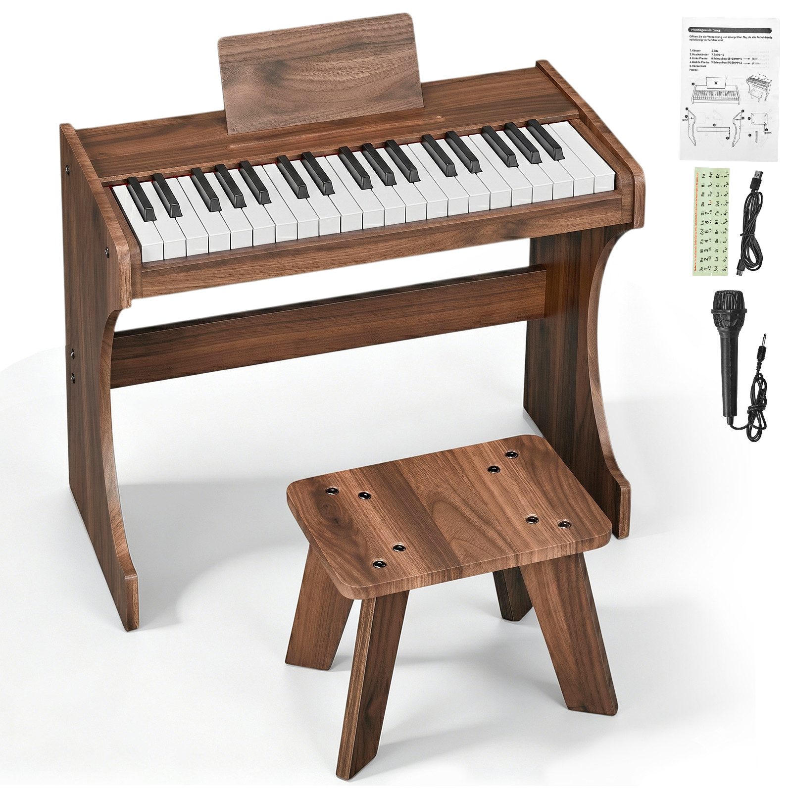 LALAHO Digitalpiano Kinder E-Piano 37 Tasten Kinder Klavier Komplett Set, Kinder-Keyboard,Kinderklavier aus Holz für ab 3 Jahren