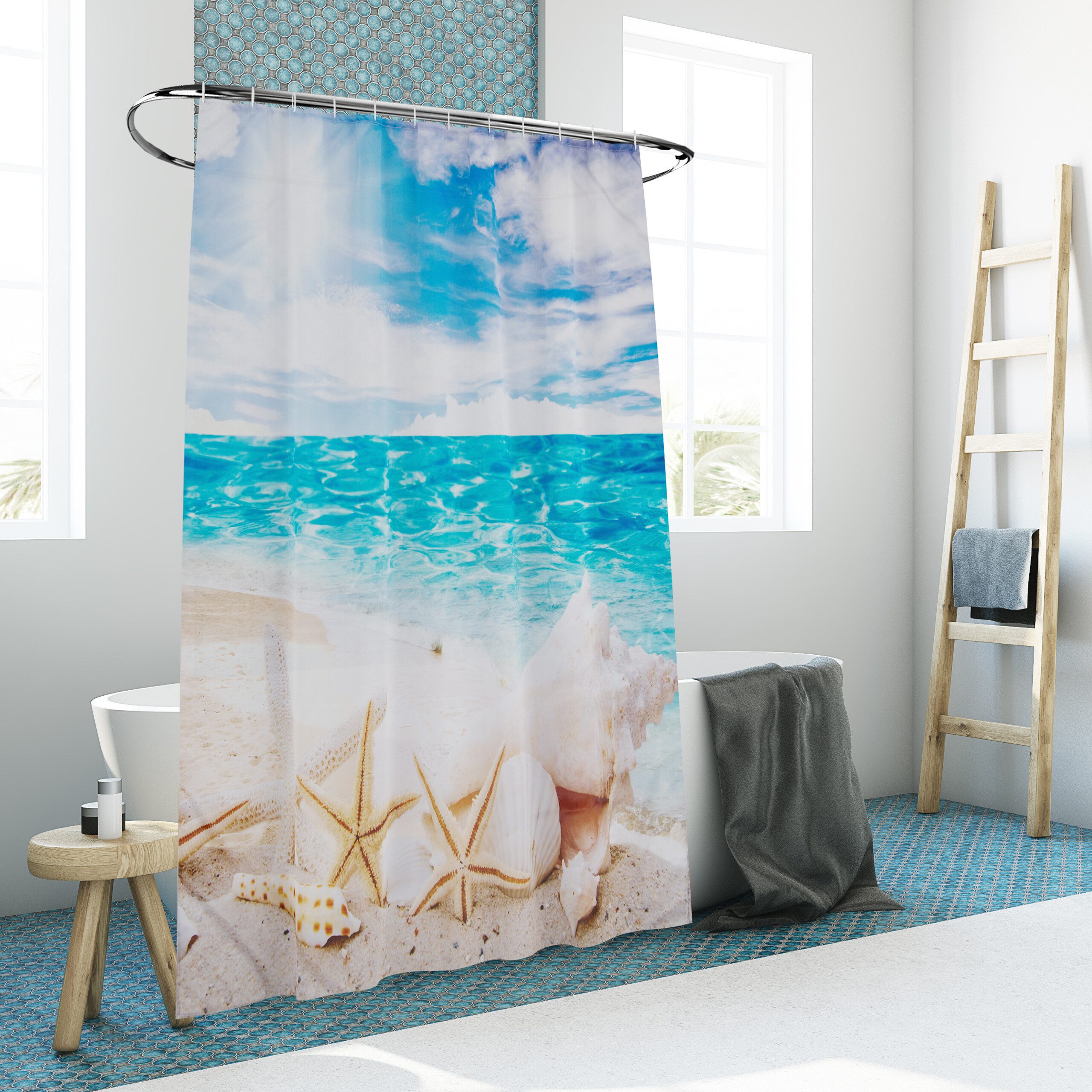 relaxdays Duschvorhang 180x200 cm mit Motiv Breite 180 cm (Muscheln), 180x200cm, H