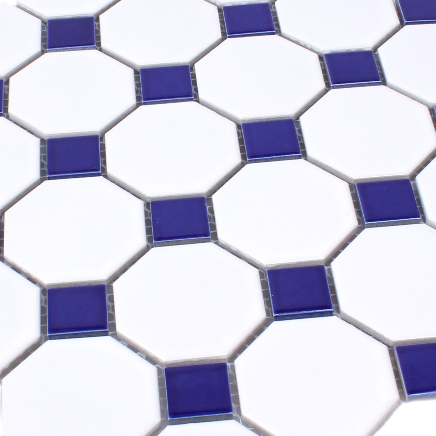 Mosafil Mosaikfliesen Keramik Mosaikfliesen Octagon Belami Weiß Blau 56, Keramik 29.500x29.500, weiß-blau, Verlegefertig auf ein Netz geklebt - Frostsicher - Wasserfest
