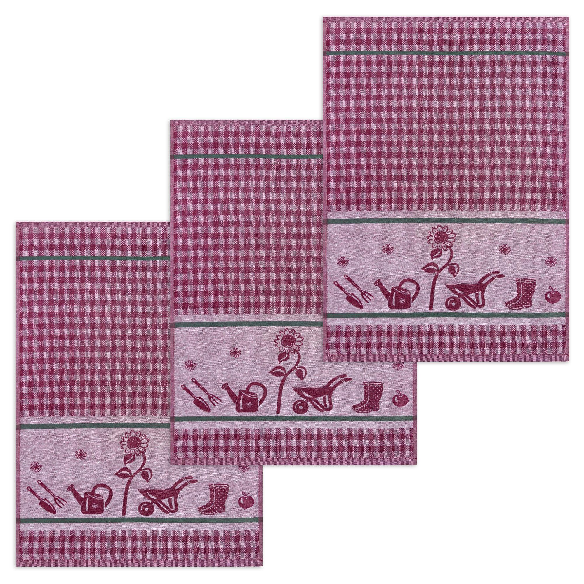 Kracht Geschirrtuch Gartenarbeit, (Set, 3-tlg., Set), 3er Pack Geschirrtücher (3 Stück), ca. 50x70cm, Halbleinen Jacquard Rot