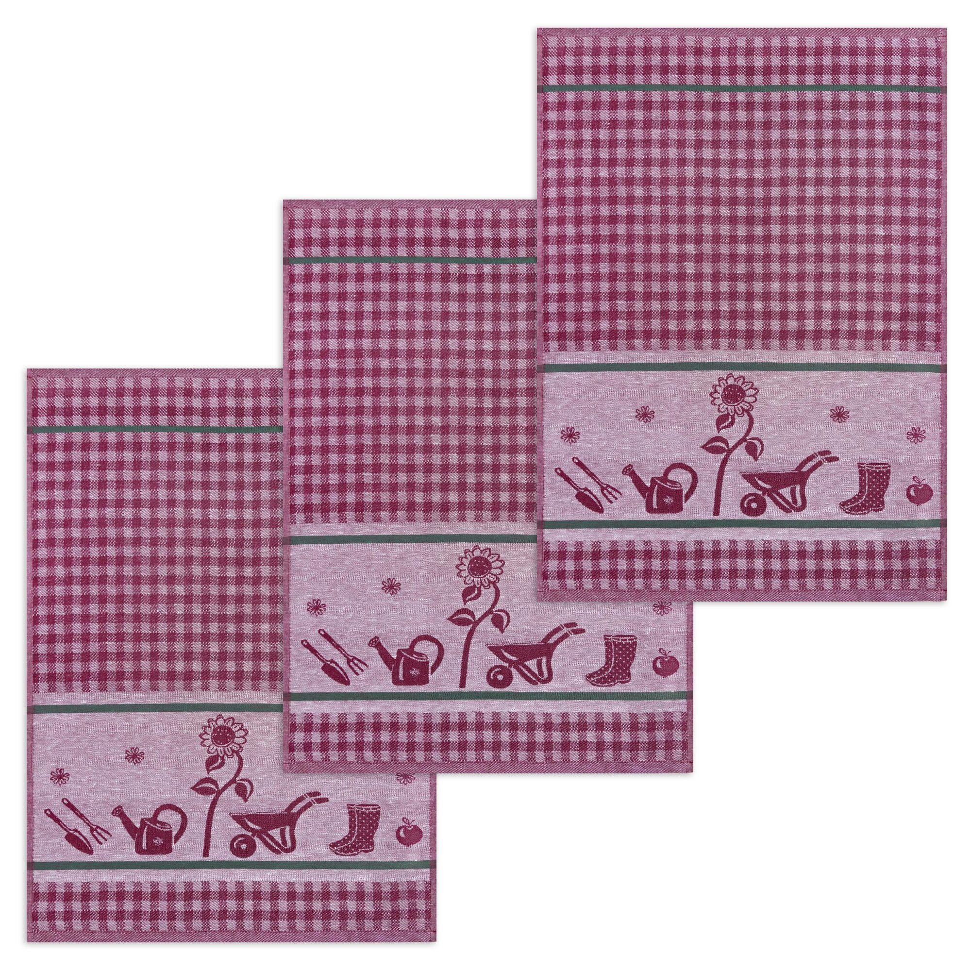 Kracht Geschirrtuch Gartenarbeit, (Set, 3-tlg., Set), 3er Pack Geschirrtücher (3 Stück), ca. 50x70cm, Halbleinen Jacquard