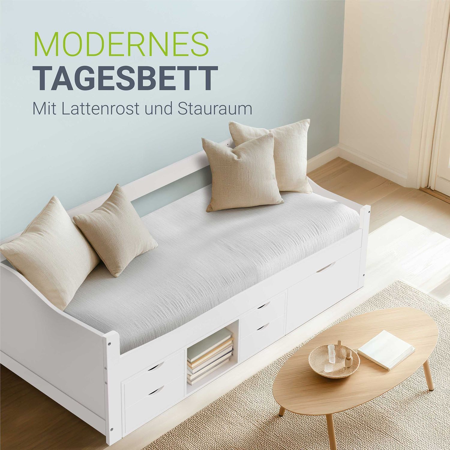 Juskys Stauraumbett Nalu, 90x200 cm Funktionsbett günstig online kaufen