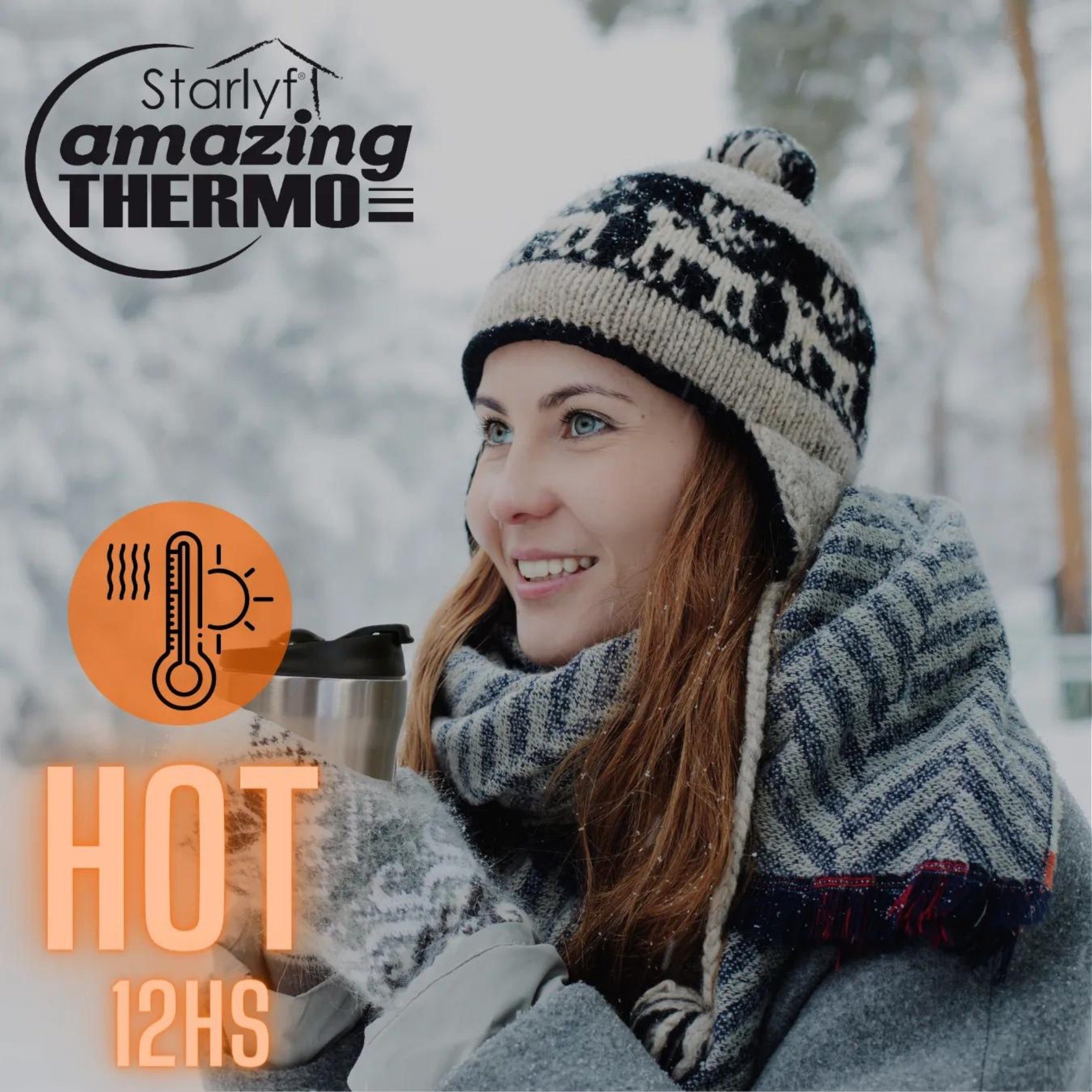 edelstahl, warm, Beschichtet, - Thermobecher 12h Amazing 500 Saugnapf, Thermo, kalt ml Starlyf Keramik 24h
