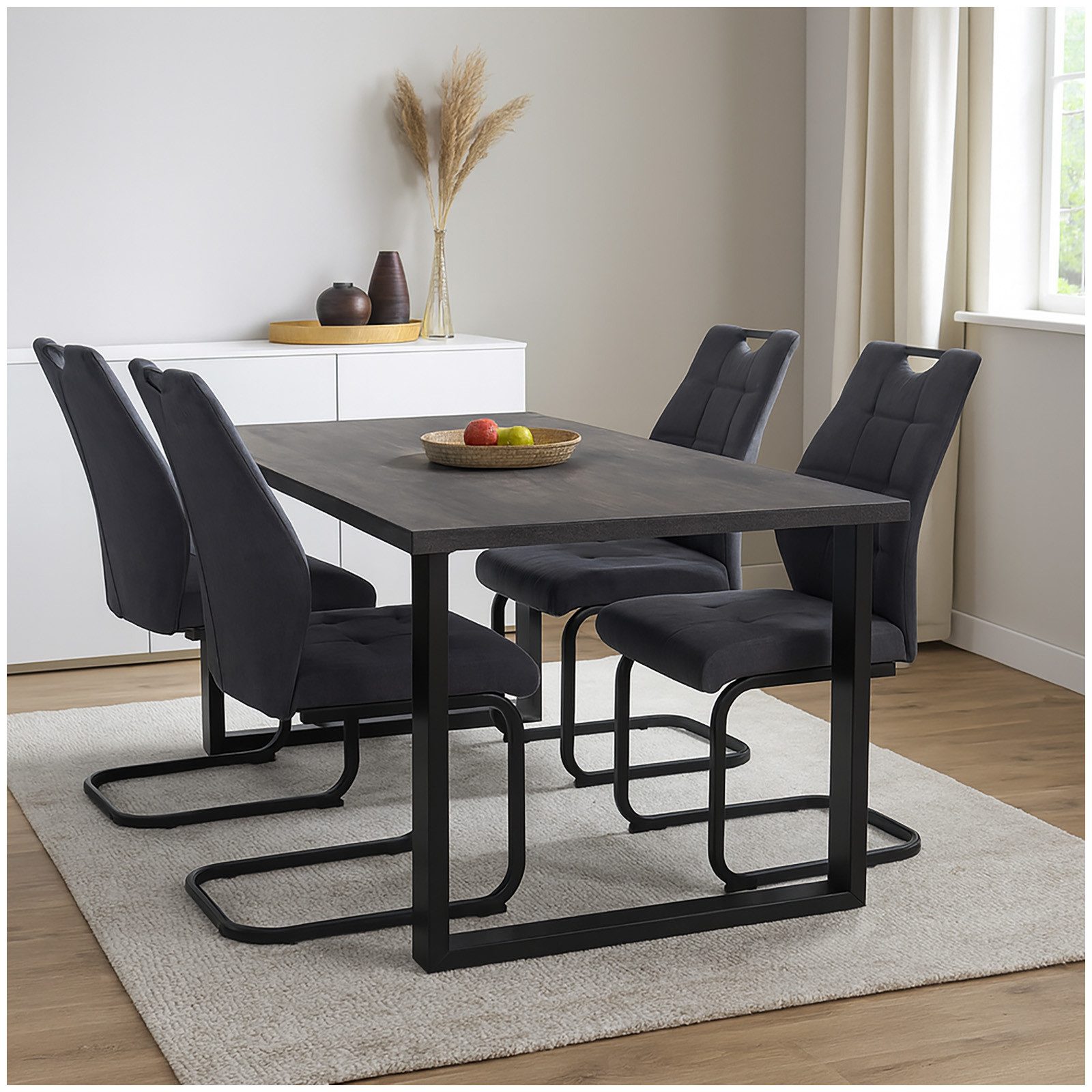 HTI-Living Esszimmerstuhl Modernes 4er Set dunkelgraue Schwingstühle (Set, günstig online kaufen