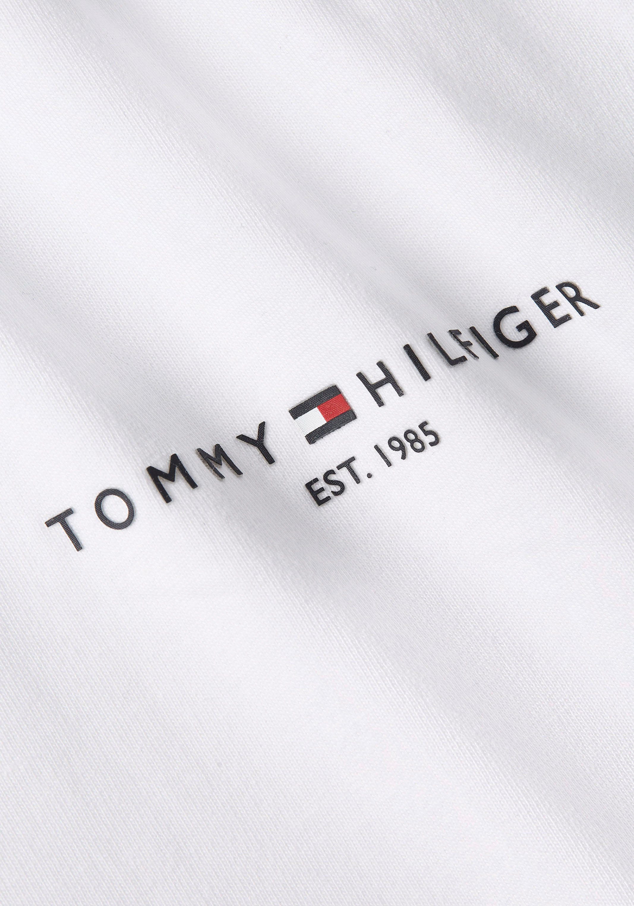 Tommy TEE mit TH-Farben Hilfiger an White PREP STRIPE Rundhalsshirt GLOBAL Ärmeln in Streifen beiden