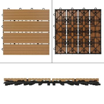 ECD Germany WPC-Fliesen Terrassendielen Balkonfliesen Klickfliesen, 11er Set, 11 St., 11er Set, Teak 30x30cm 11er Set 1m² Holzoptik mit Drainage und Klicksystem