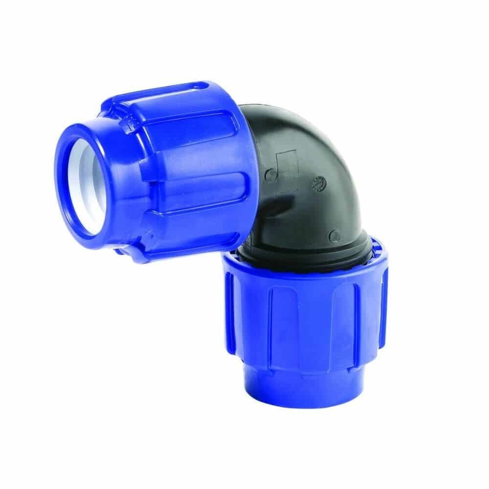 Rohrverbinder PE Rohr Verschraubung, 32mm Winkel 90°, Klemmfitting, Trinkwasser
