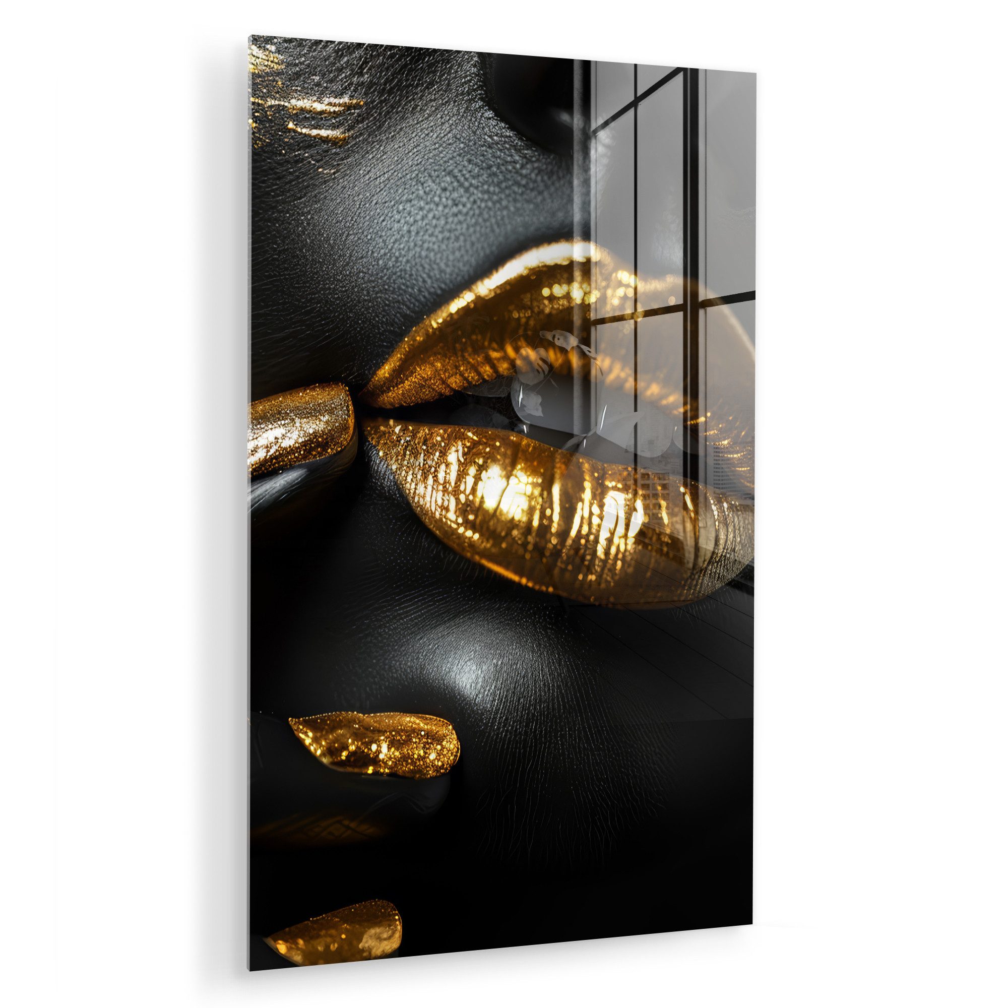 MuchoWow Acrylglasbild Lippen - Gold - günstig online kaufen