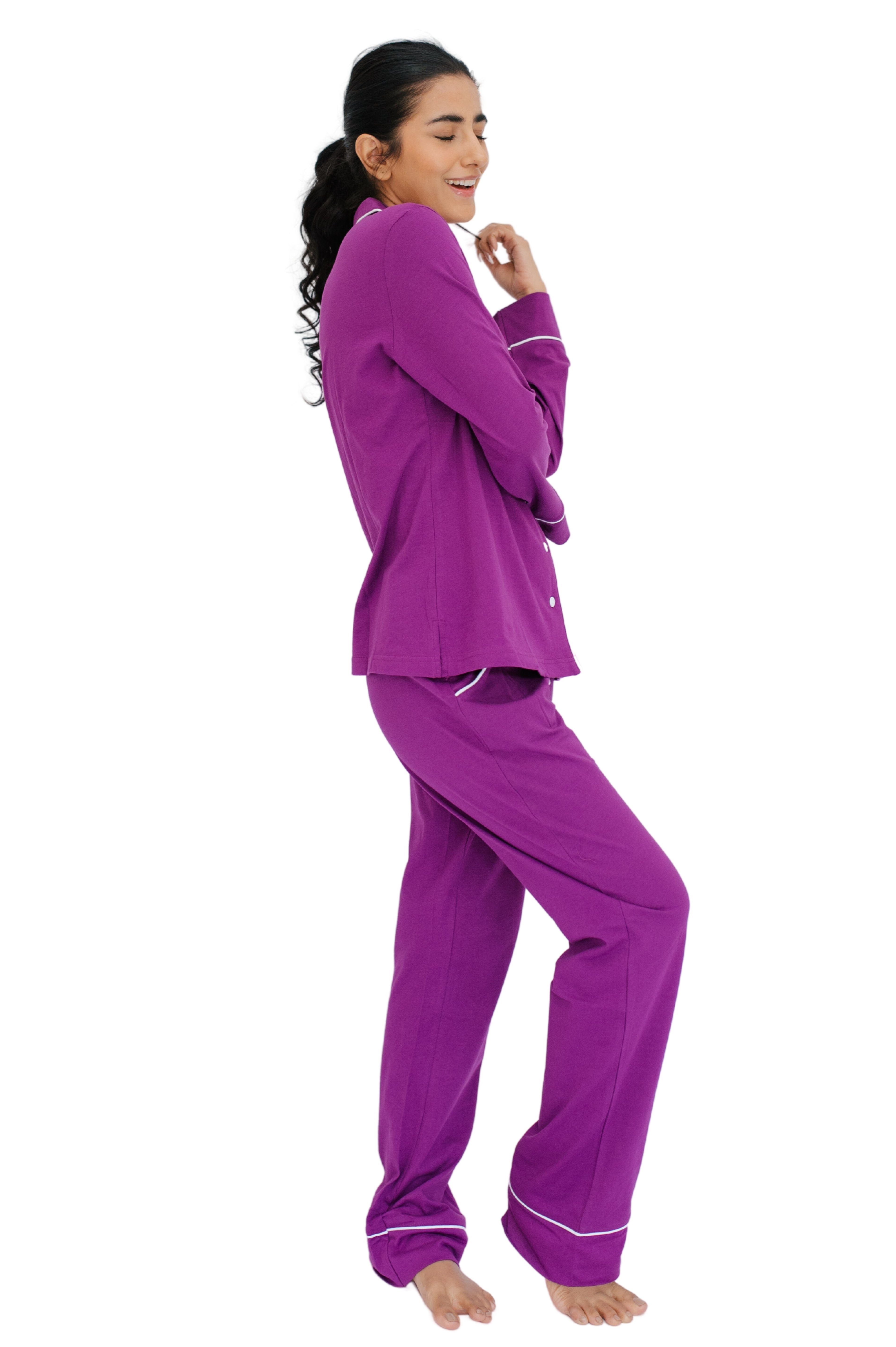 SNOOZE OFF Pyjama Schlafanzug in violett (2 tlg., 1 Stück) mit Kontrastpaspel-Details
