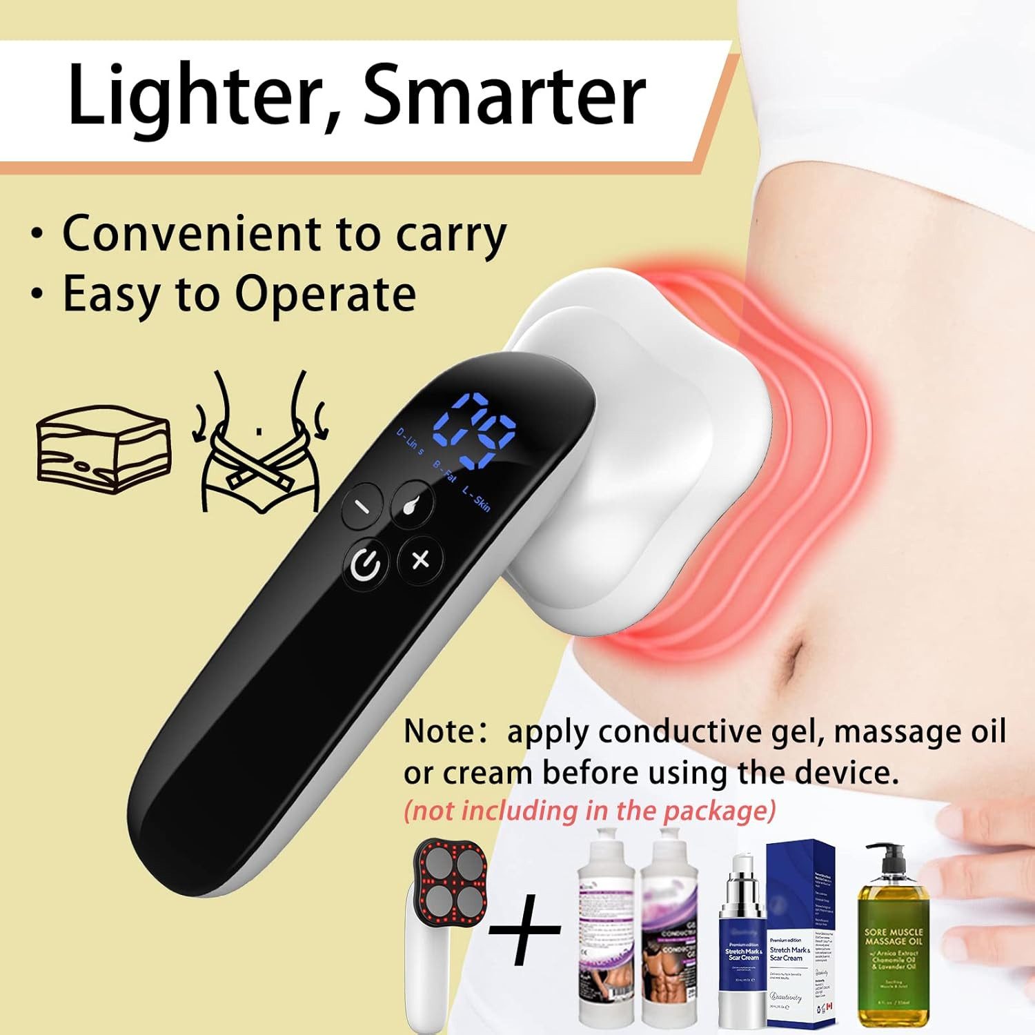 feinlux Massagegerät Massagegerät Massagegerät Ultraschall, Packung, Verbessertes Körpermassagegerät zur Hautstraffung, für Bauch, Oberschenkel, Hüfte, Bein