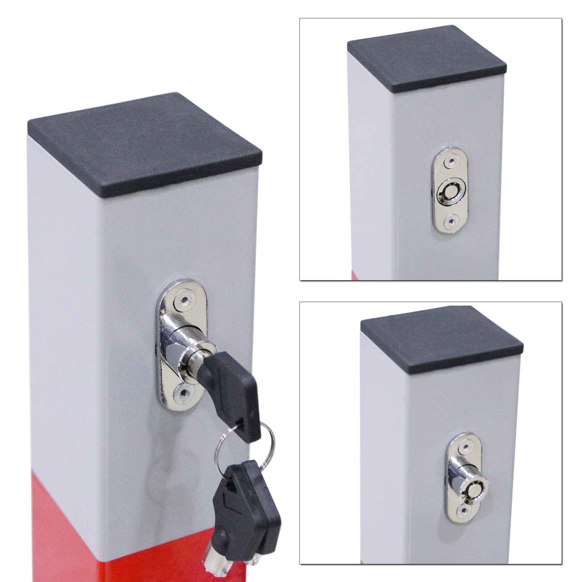 Melko Absperrpfosten Absperrpfosten Parkplatzsperre Parkpfosten Klappbar 65CM Klapppfosten (Stück, 1-tlg., 1 x Parkplatzbügel inkl. Klebestreifen, 3 Schlüsseln und 4 Bodenankern), Spezielles outdoor Pulver und besonders dicke Pulverbeschichtung