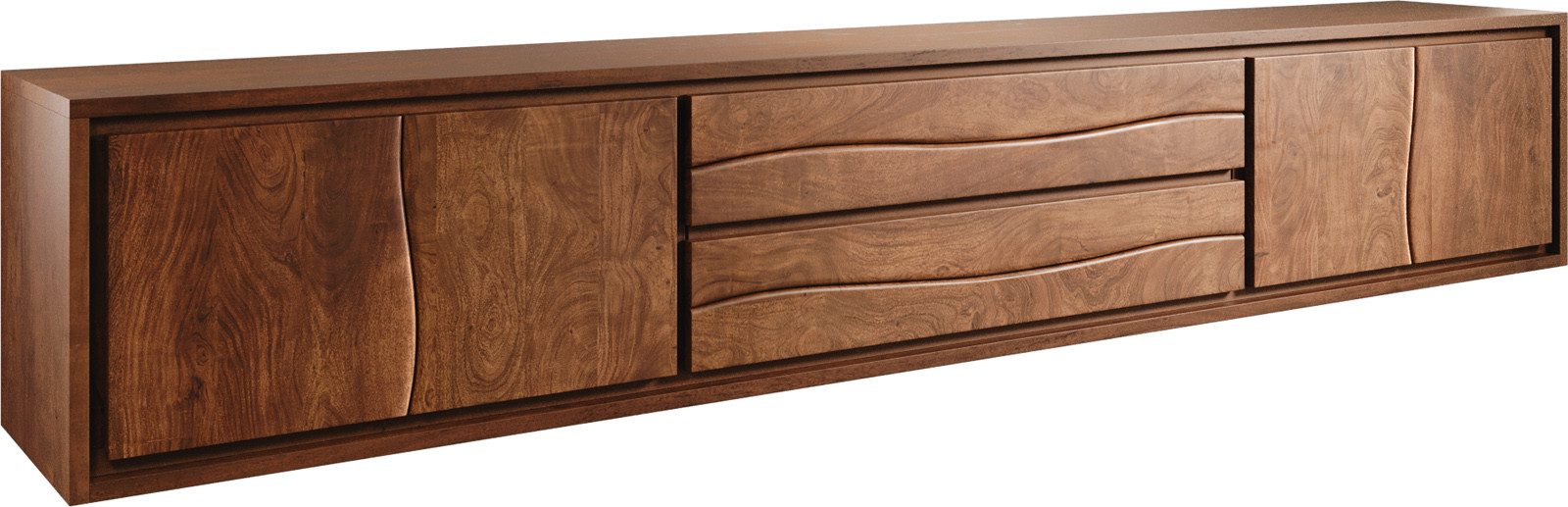 DELIFE Lowboard Live-Edge, Akazie Braun 300 cm 4 Türen 2 Schübe schwebend Lowboard