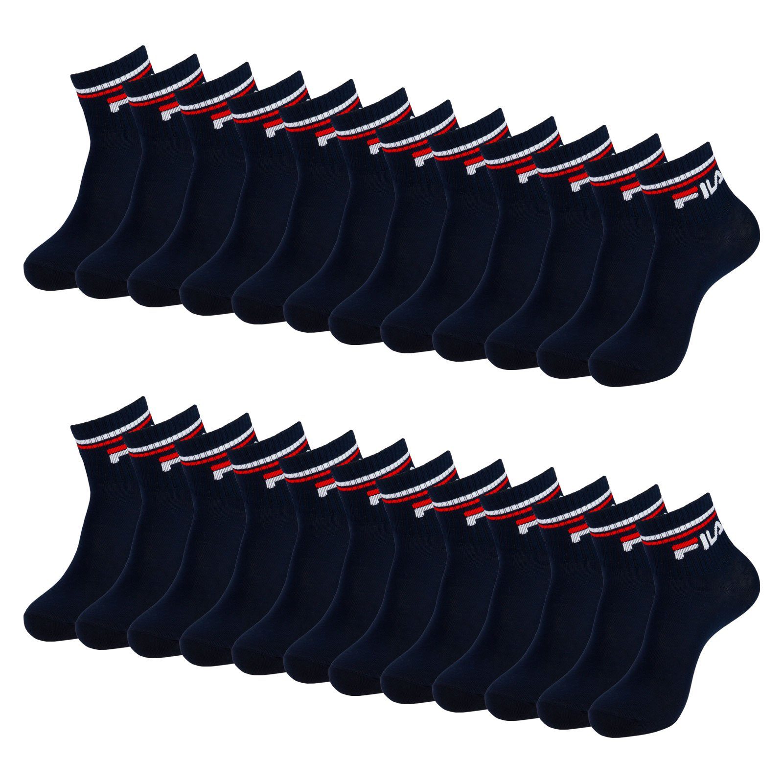 (12-Paar) sportlichen mit Kurzsocken Rippbündchen Socks 321 Fila Calza navy Look im Quarter