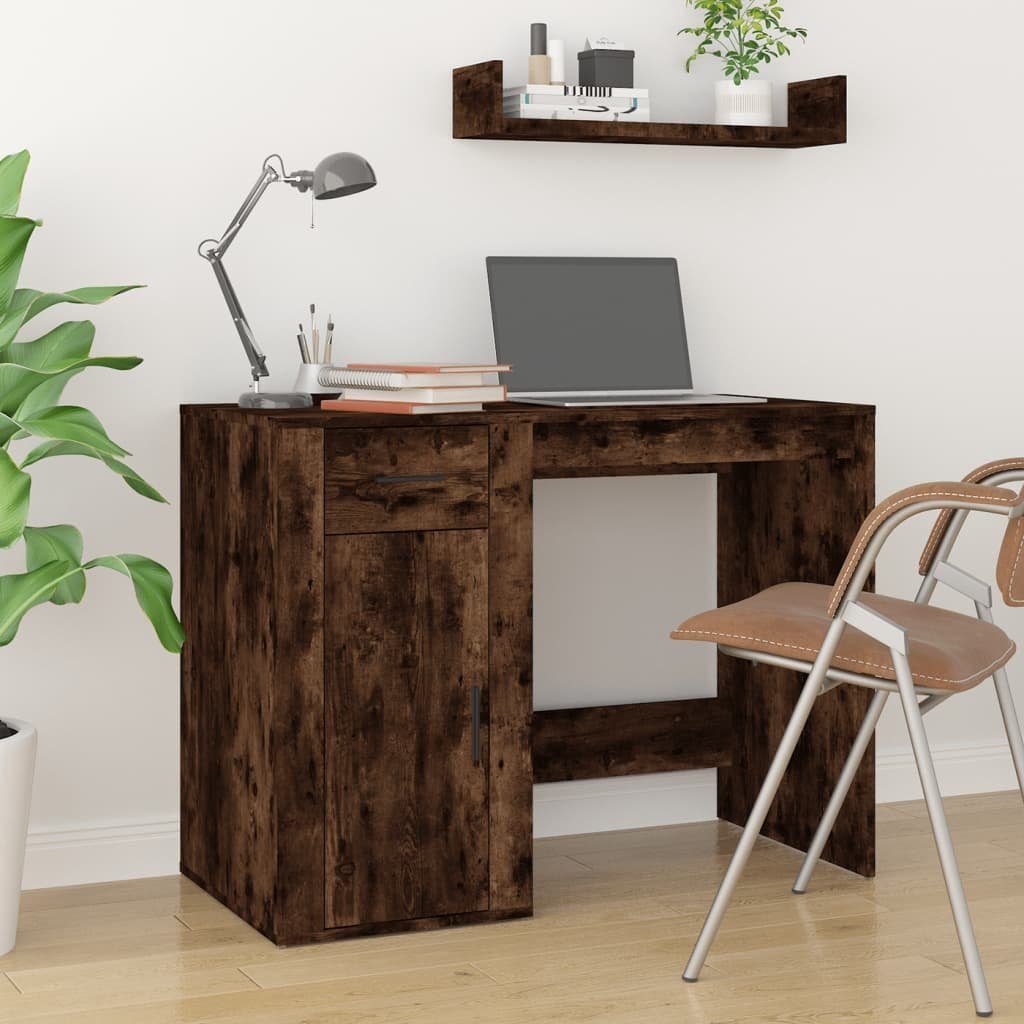 mit Räuchereiche vidaXL Office Arbei Holzwerkstoff Schreibtisch Stauraum Schreibtisch Home