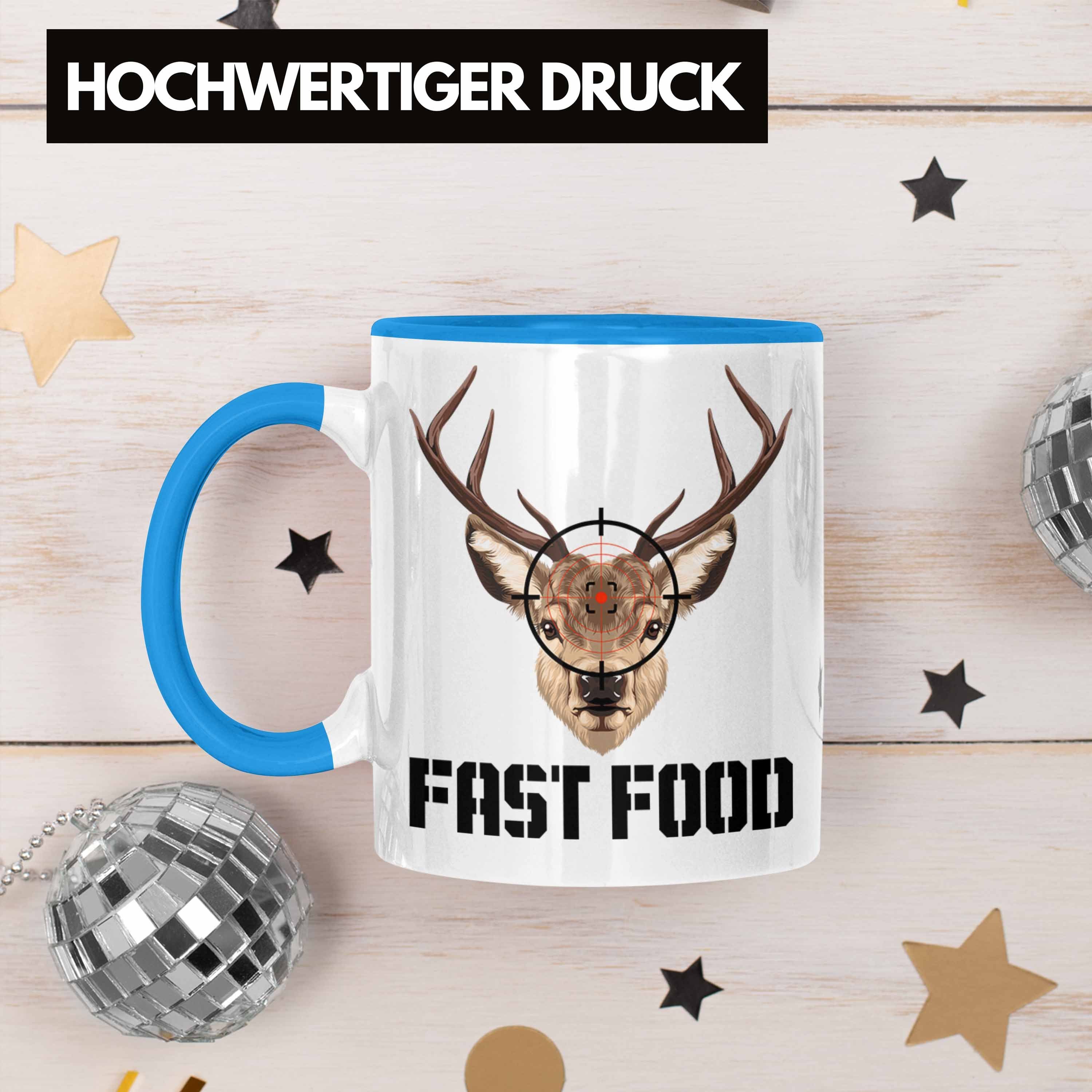Trendation Tasse Lustige Tasse Jagd Jagen Blau für Geschenkidee Spruch Ges "Fast Food" Jäger