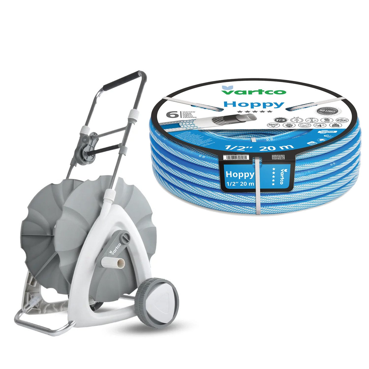 Vartco Schlauchwagen Hoppy Schlauchsatz 1/2'' 20 m + Schlauchwagen, UV-beständig, Algenbeständig