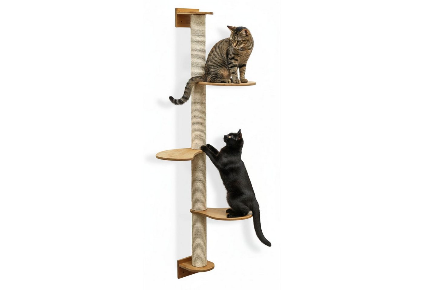 eyepower Kratzbaum zur Wandmontage-175 cm Wandkratzbaum für Katzen mit 3 Bambus Plateaus, Sistammstamm Wand - Katzenkratzbaum platzsparend - Kletterwand Katze
