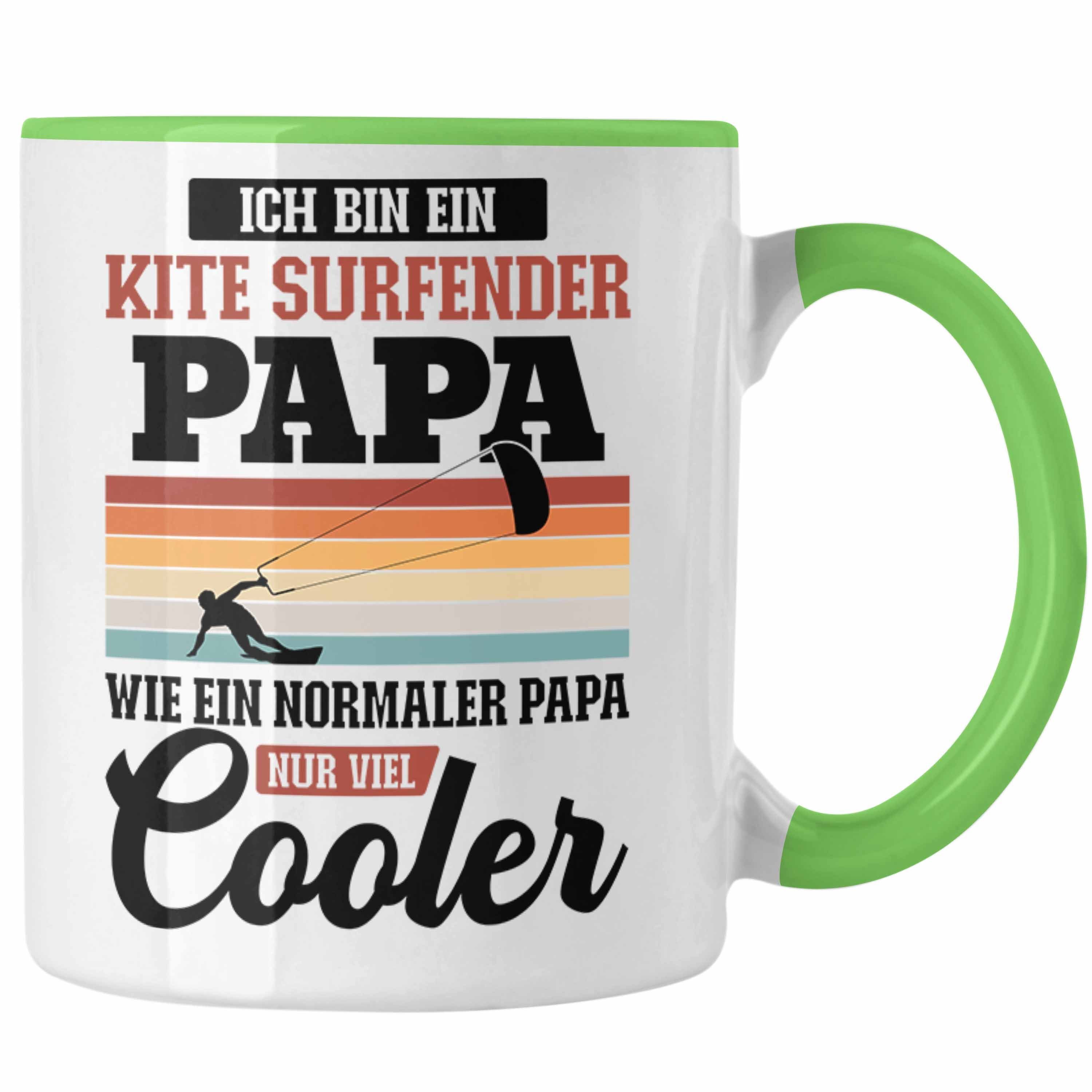 Trendation Tasse Trendation - Kitesurf Papa Kitesurfen Geschenk Tasse Vater Kite Surfender Papa Kitesurfing Grün | Teetassen