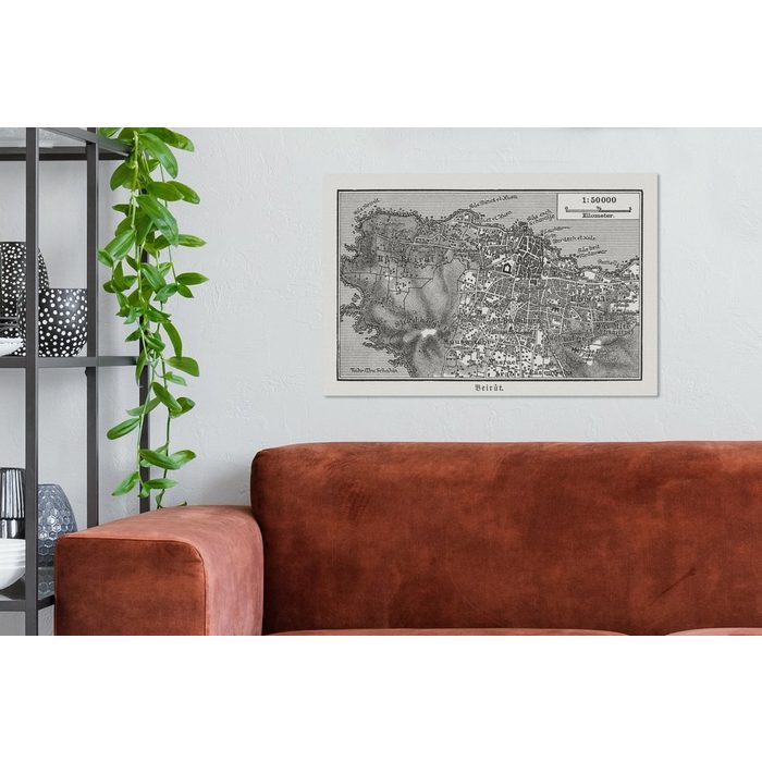 OneMillionCanvasses® Leinwandbild Eine Illustration eines historischen Stadtplans von Beirut (1 St) Wandbild Leinwandbilder Aufhängefertig Wanddeko AV10672