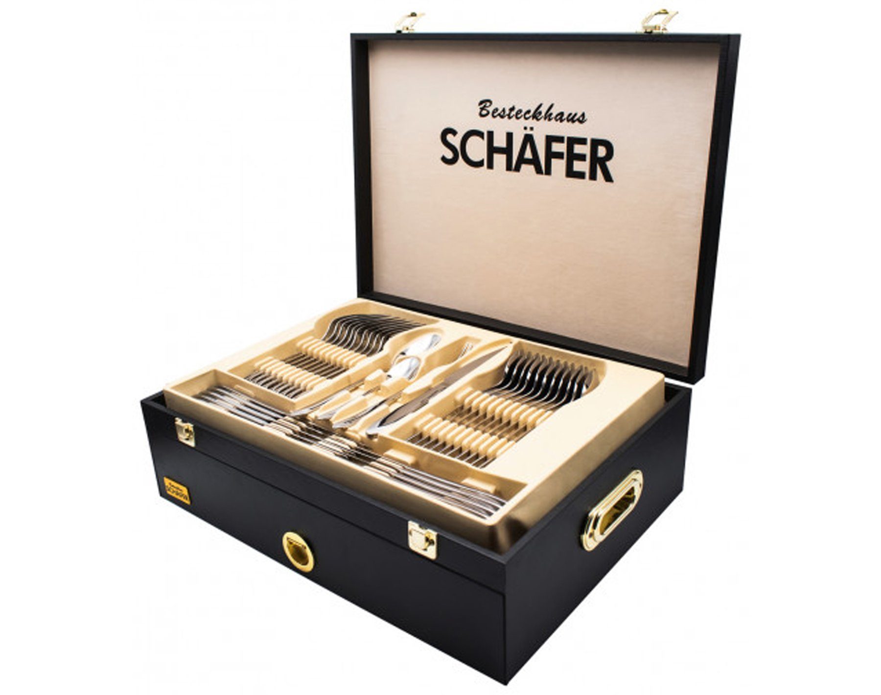 Schäfer Elektronik Besteck-Set 72 teilig, Edelstahl 18/10 mit Koffer für 12 Personen, 12 Personen, 72-Teile, Edelstahl 18/10