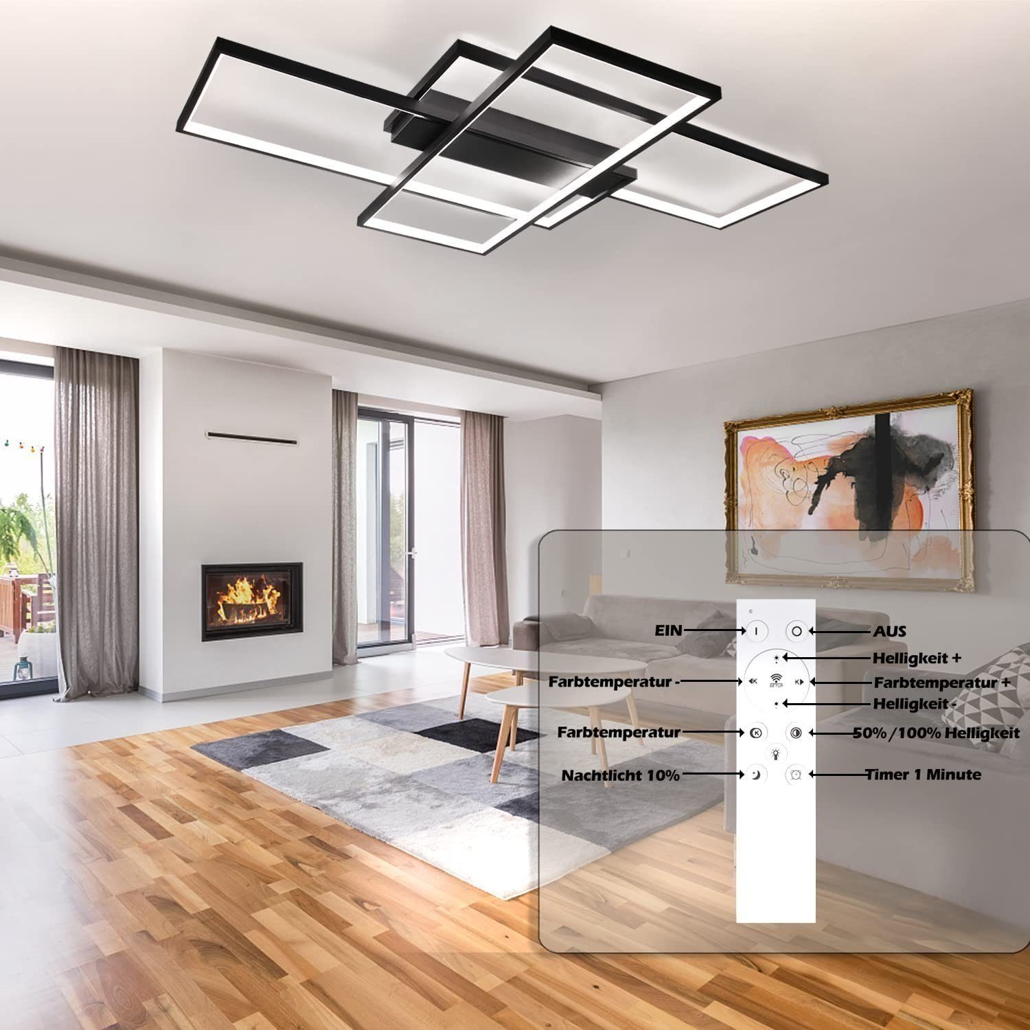 ZMH LED Deckenleuchte Modern Deckenlampe - Große Wohnzimmerlampe Dimmbar 88W, LED fest integriert, 3000-6000k, Deckenbeleuchtung für Wohnzimmer Büro