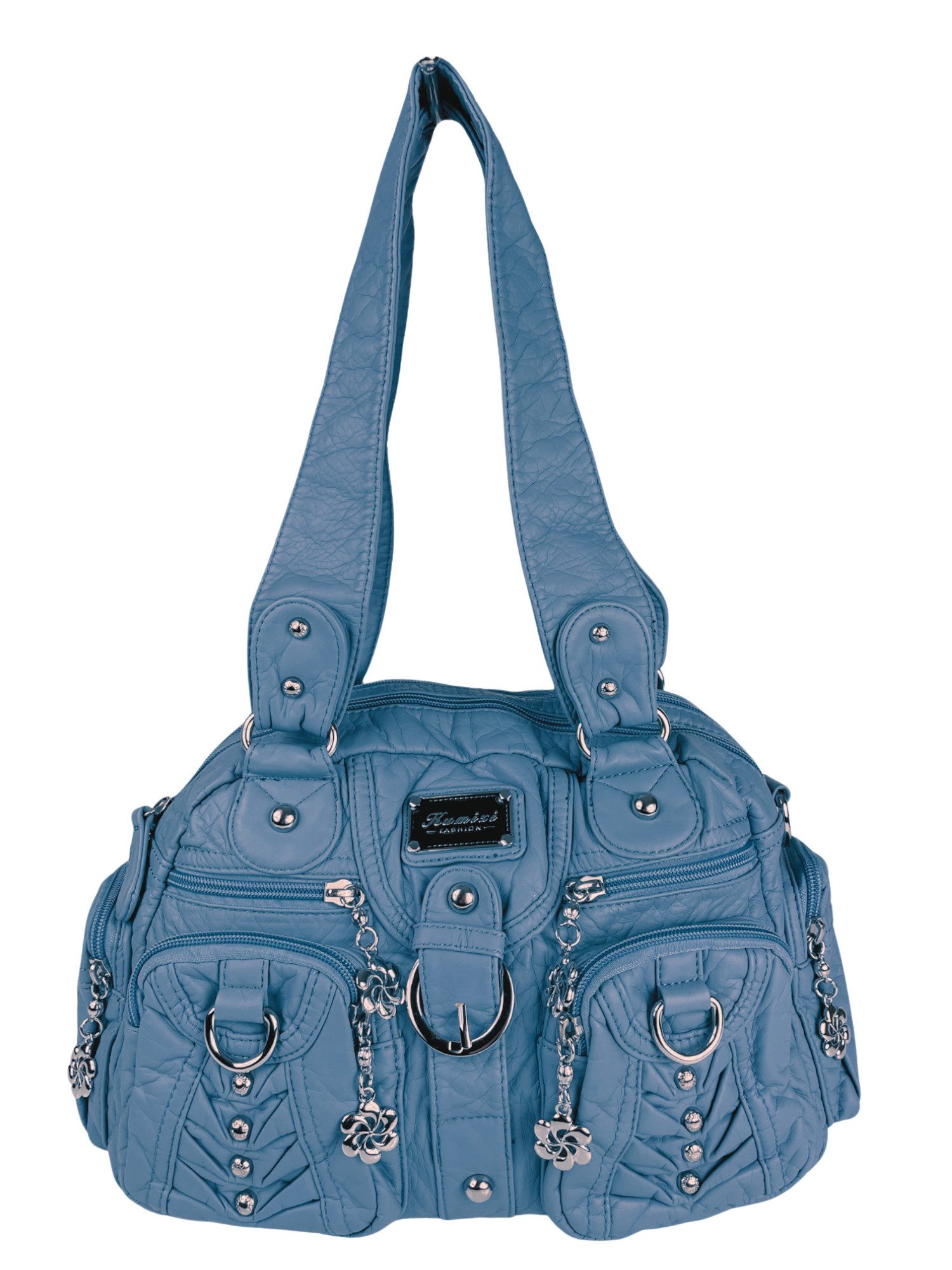 Taschen4life Schultertasche klassische Damen Handtasche (Schultertasche) mit Nieten AKW22032, viele Fächer, verstellbarer abnehmbarer Schulterriemen