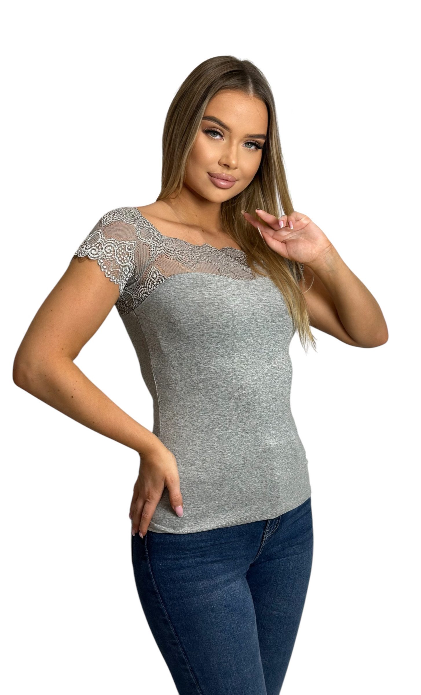 Mississhop Spitzenshirt Spitzenshirt Spitze Spitzen T-Shirt günstig online kaufen