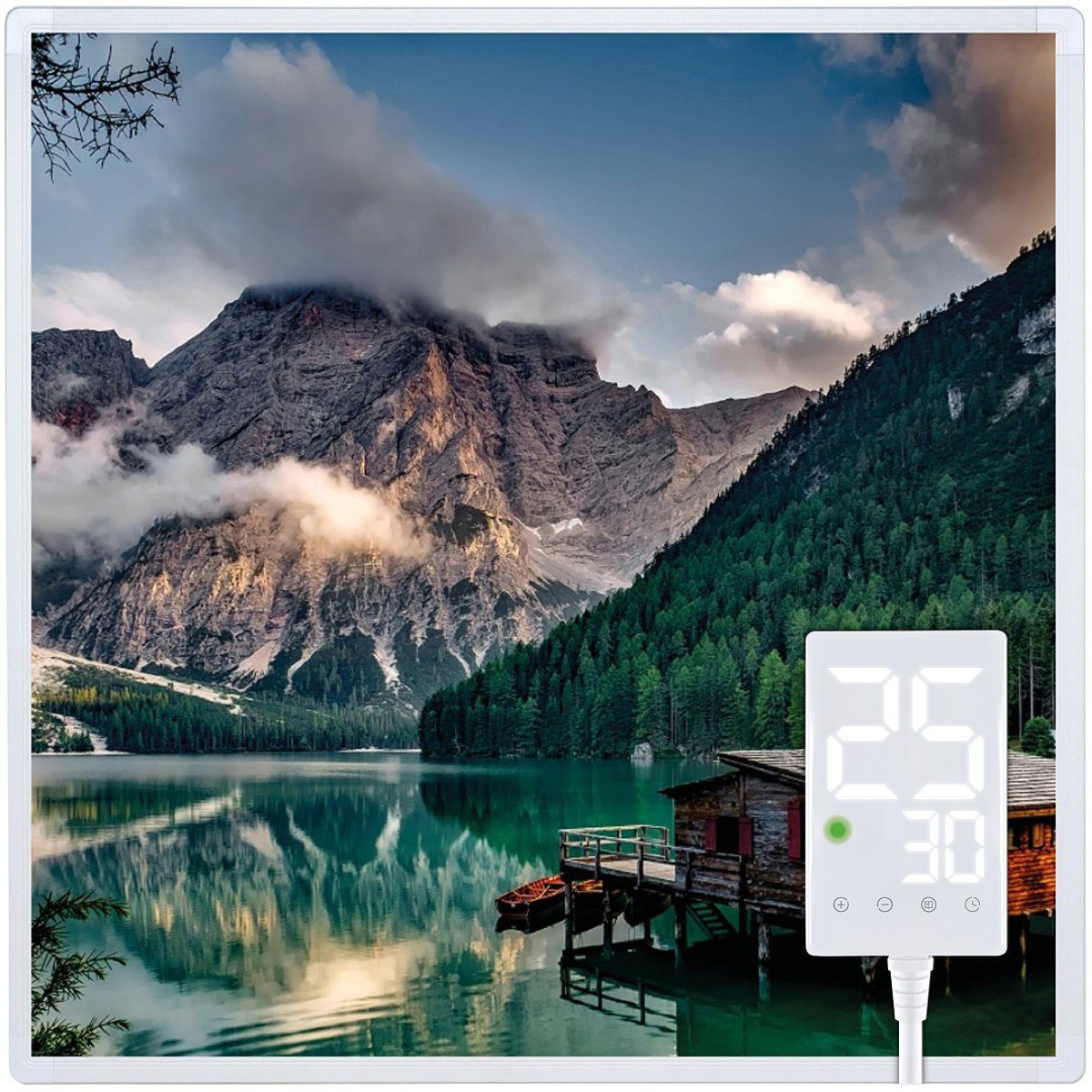 Heidenfeld Infrarotheizung HF-HP105 Bergsee Elektroheizung inkl. Thermostat, 300 - 1000 Watt, Infrarotheizung, Infrarot Wand Bild, Heizkörper, Infrarot Heizung