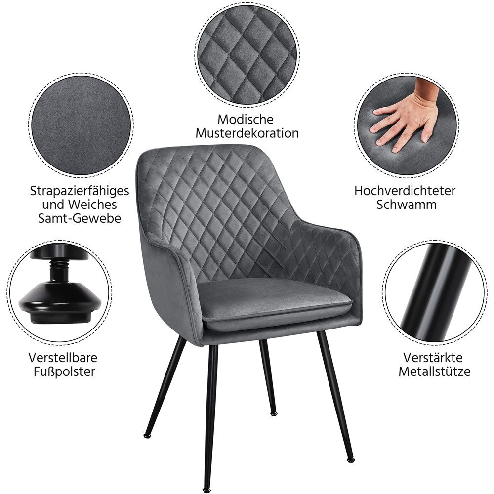 Yaheetech Esszimmerstuhl Küchenstühle 2er/4er/6er set (4 St), Stuhl-Set Polsterstühle mit Armlehnen und Metallbeine – Bild 5 von 5