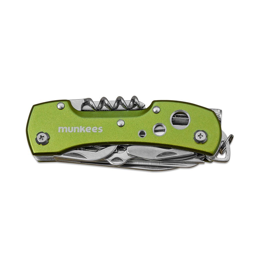 Munkees Universalmesser Taschenmesser LED 15 Funktionen mit Aluminiumgriff, grün, (Einzelartikel, 1 St), 15 Funktionen, LED-Licht, Aluminiumgriff