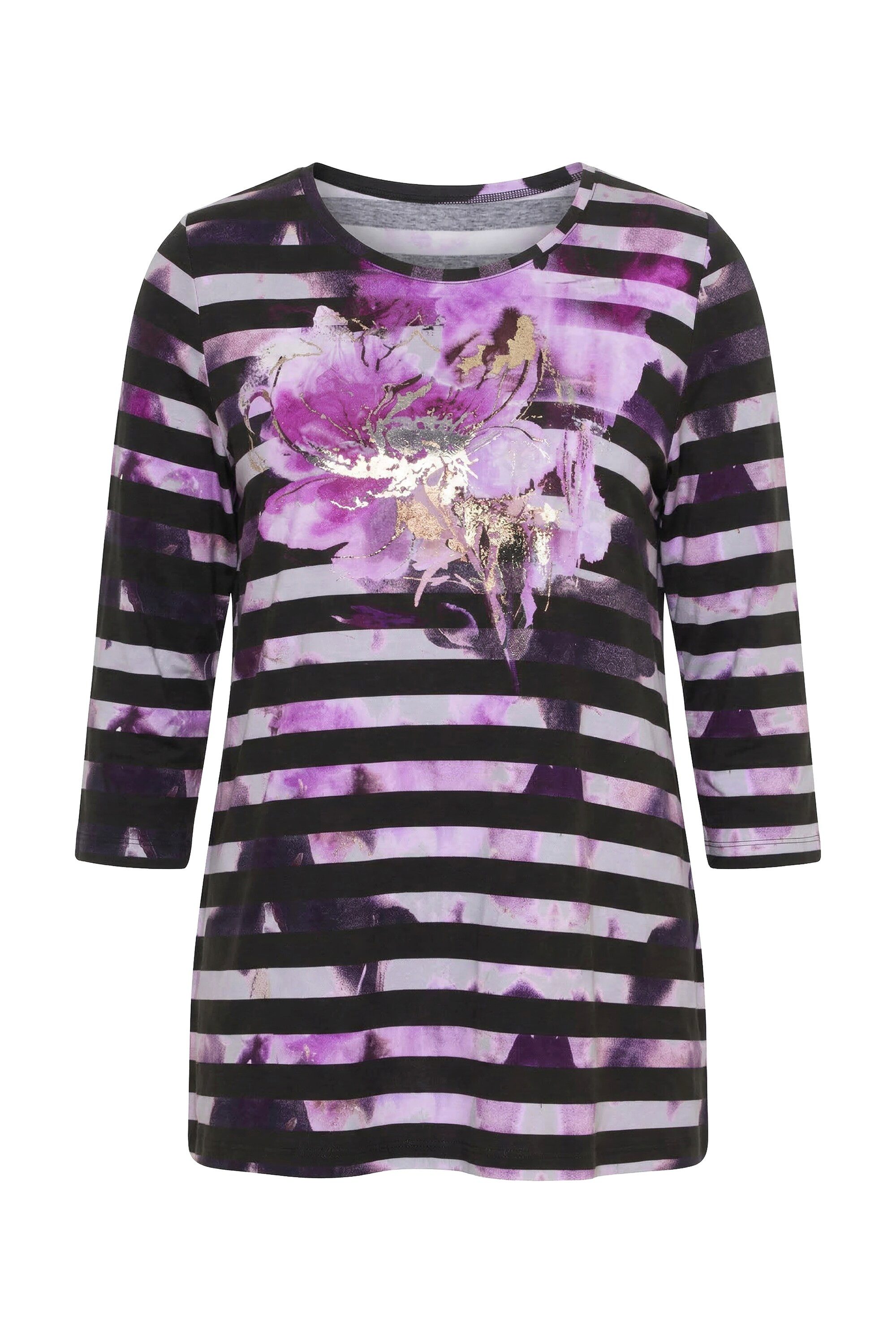 Ulla Popken T-Shirt Shirt A-Linie Ringel Rundhals 3/4-Arm Pima Cotton – Bild 2 von 4