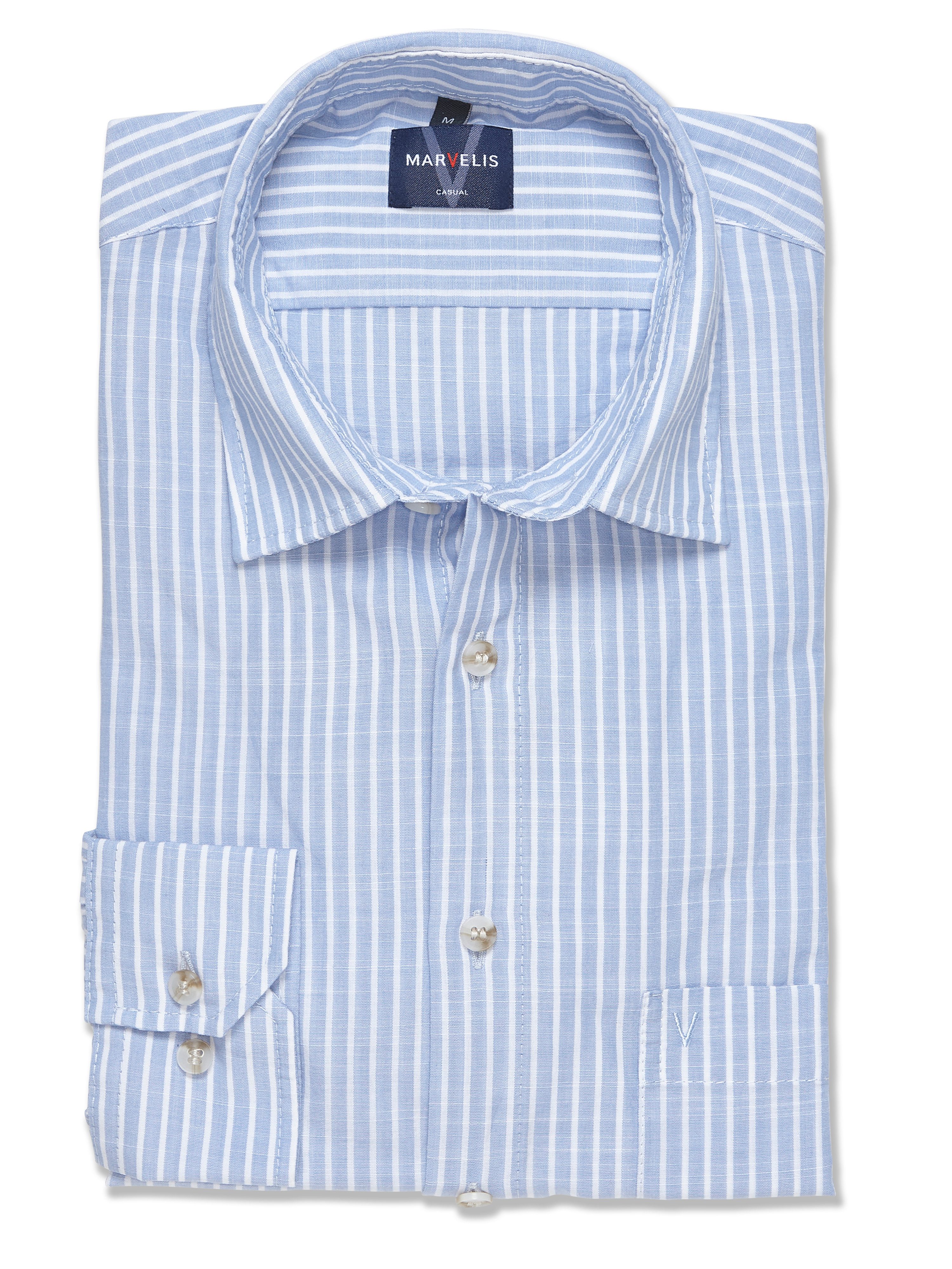 MARVELIS Langarmhemd im Streifen-Look, Businesshemd, Kentkragen